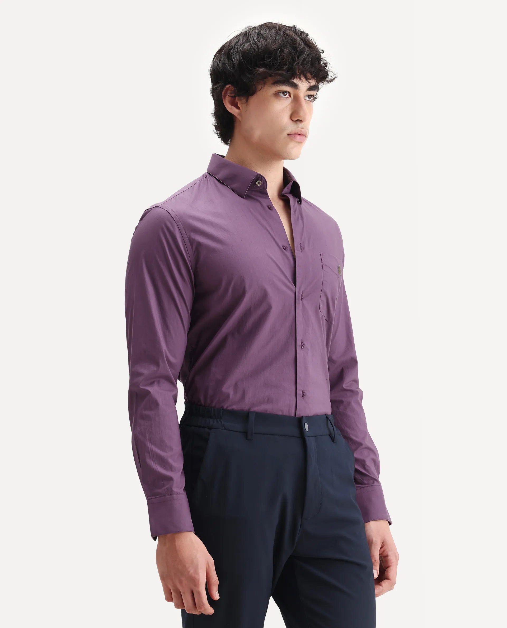 Rare Rabbit Men's Harmin Dusky Purple Cotton Embroidered Regular Fit Full Sleeve Collared Shirt