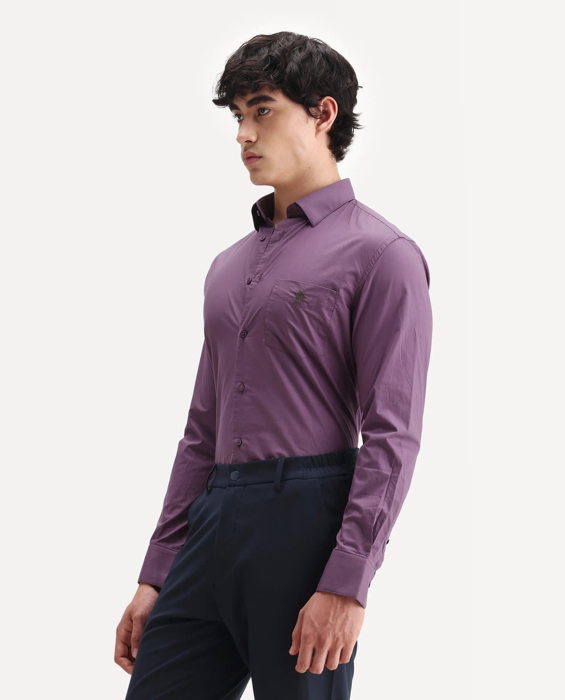 Rare Rabbit Men's Harmin Dusky Purple Cotton Embroidered Regular Fit Full Sleeve Collared Shirt