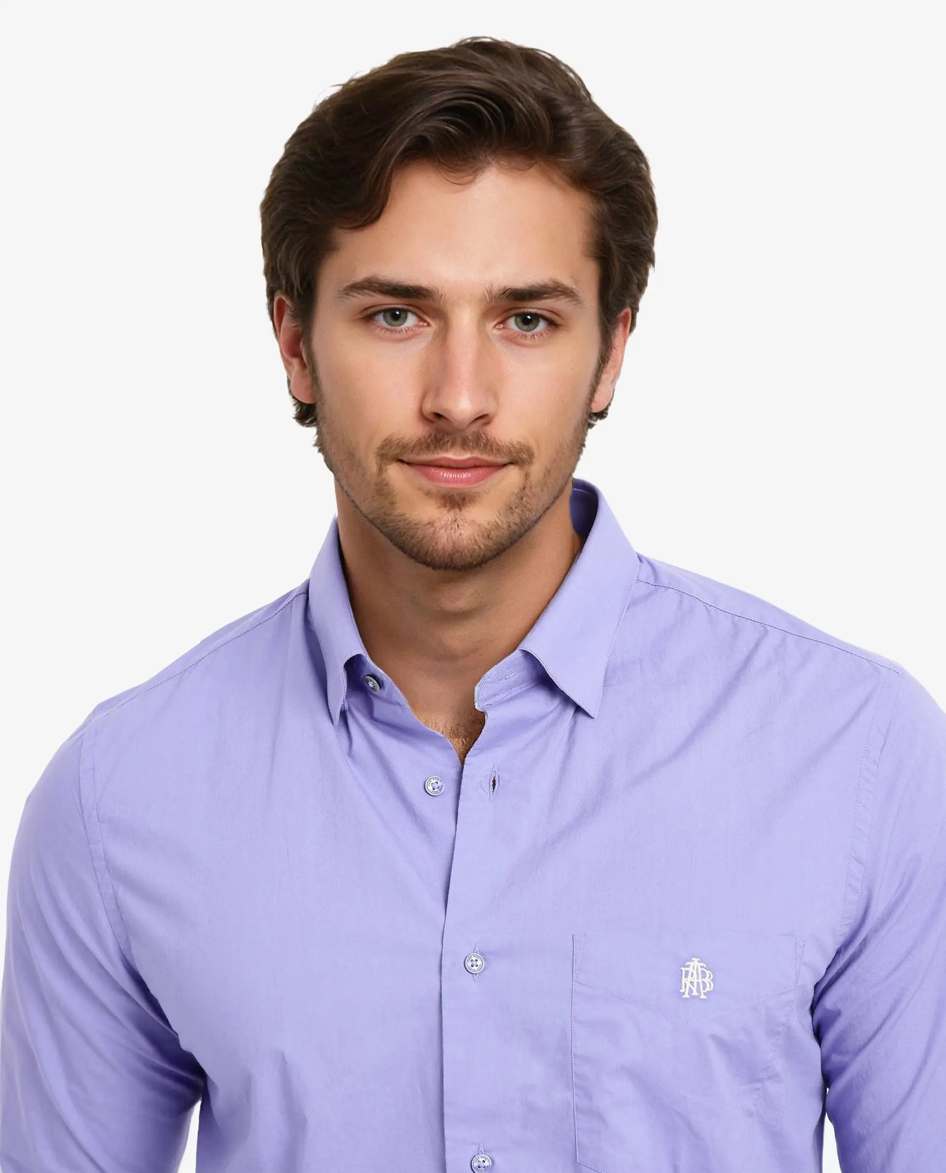 Rare Rabbit Men Harmin Pastel Purple Cotton Fabric Full Sleeve Regular Fit Embroidered Logo Plain Poplin Shirt