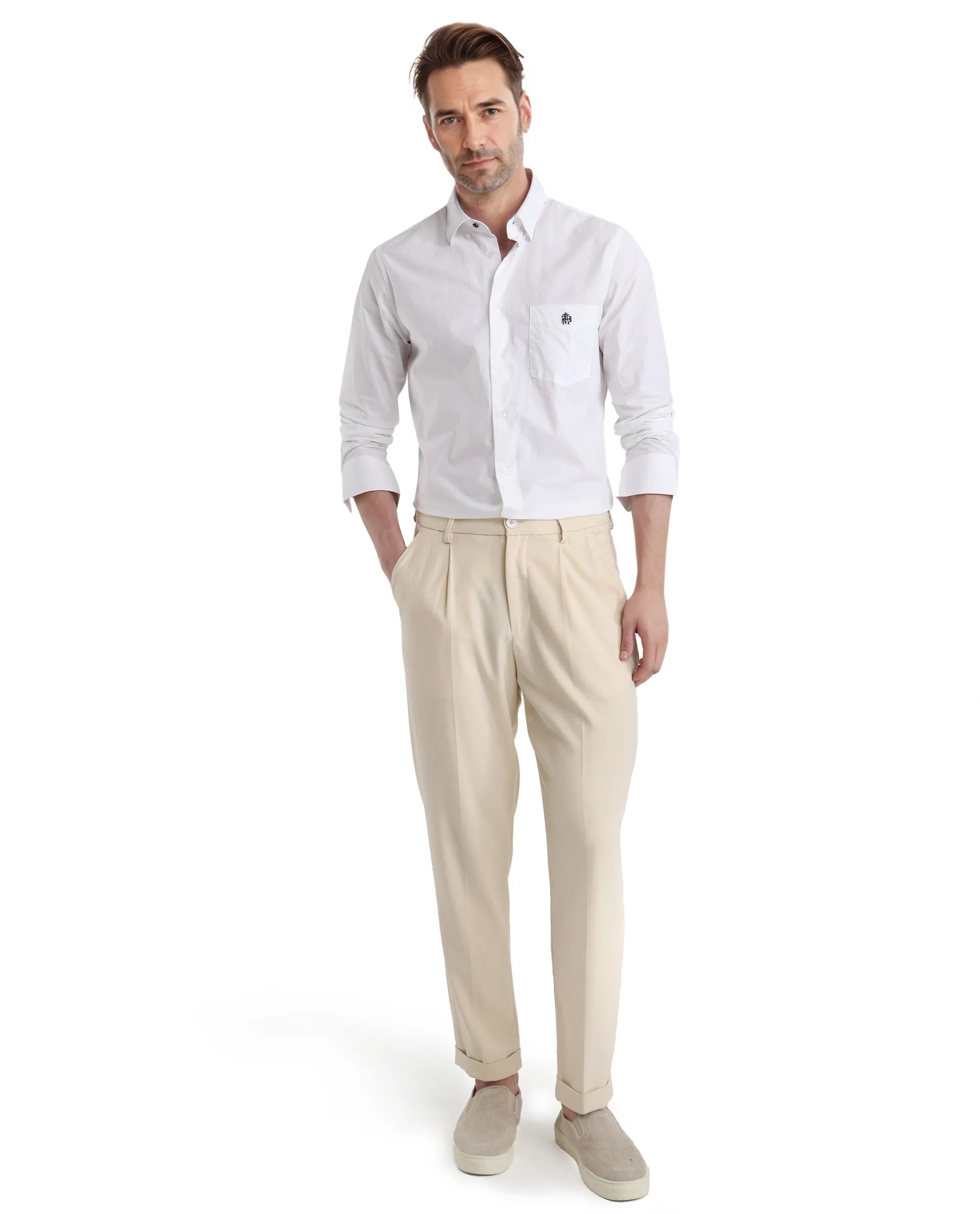 Rare Rabbit Men Harmin White Full Sleeve Collared Neck Button Closure Regular Fit Plain Shirt