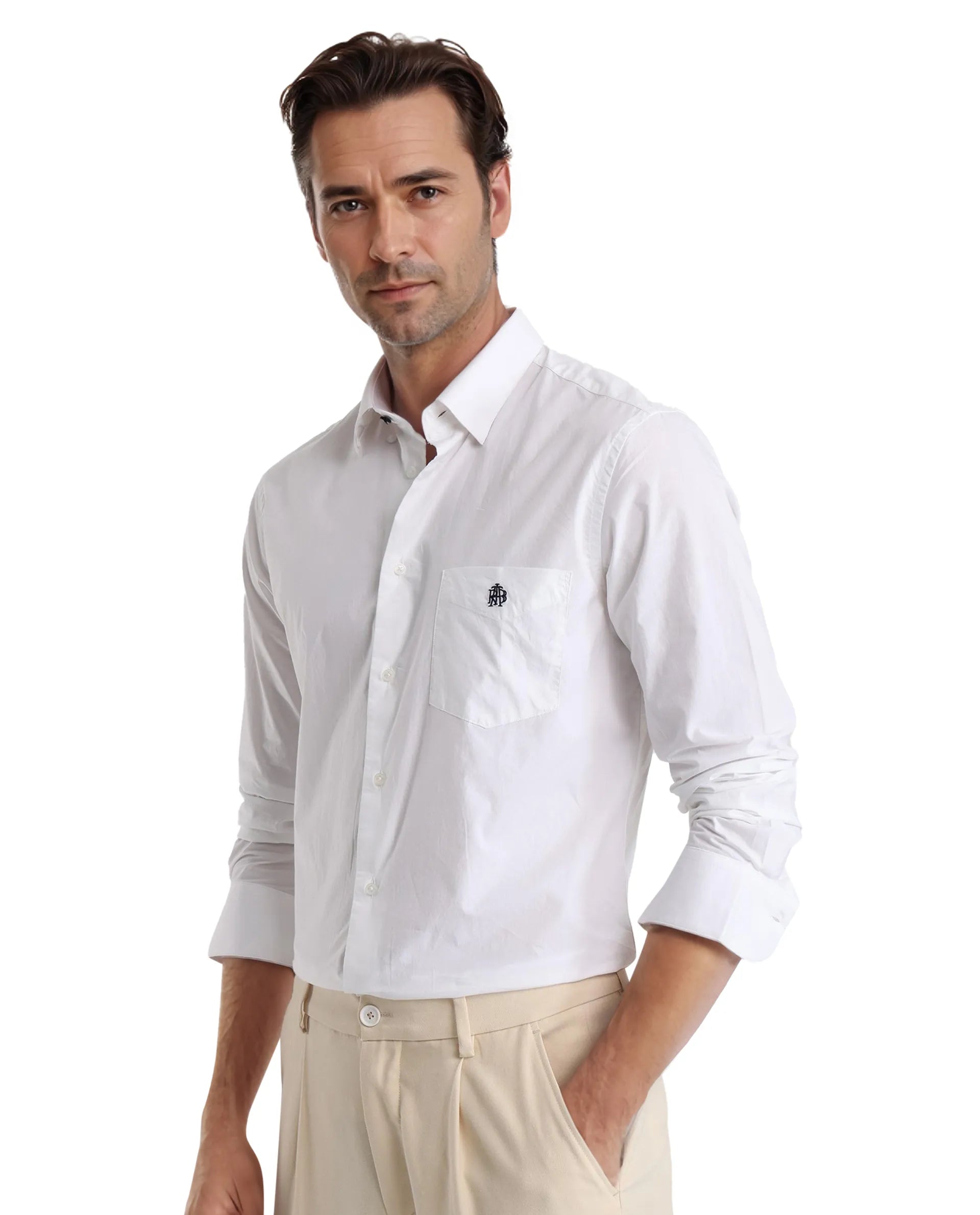 Rare Rabbit Men Harmin White Full Sleeve Collared Neck Button Closure Regular Fit Plain Shirt
