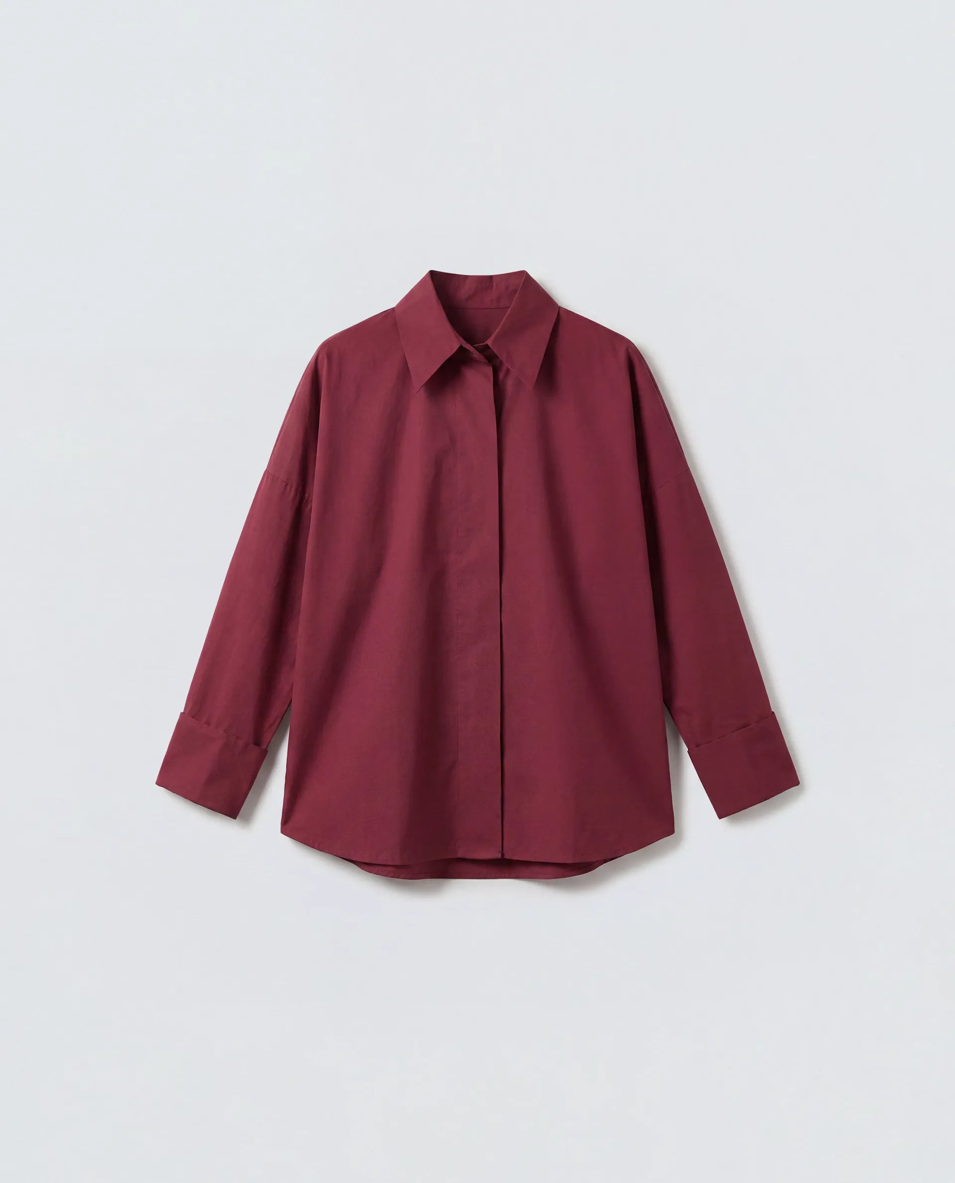 Rareism Women's Oni Red Cotton Spread Collar Button Boxy Plain Shirt