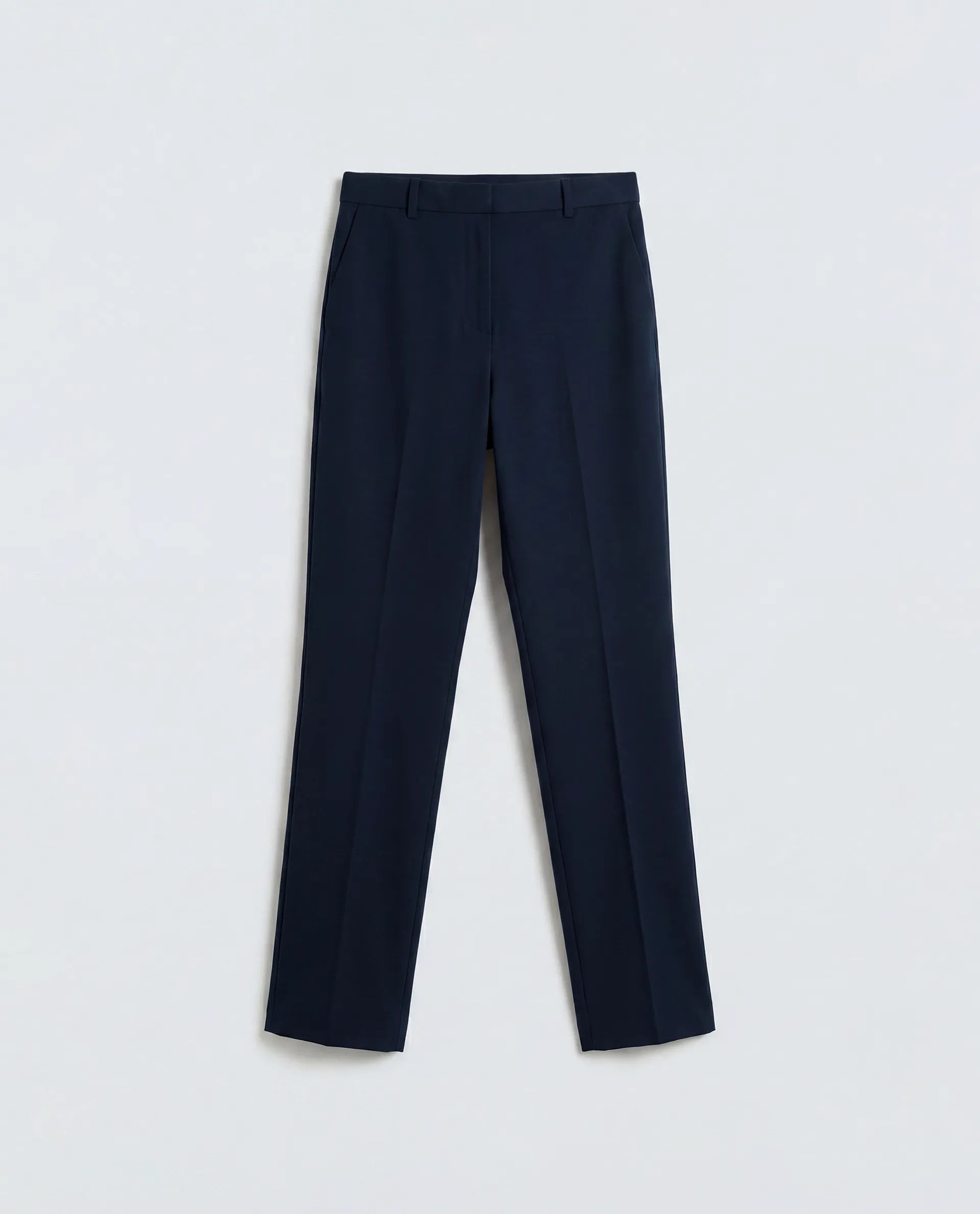 Rareism Women's Paper Navy Viscose Blend Fabric Tapered Plain Trouser