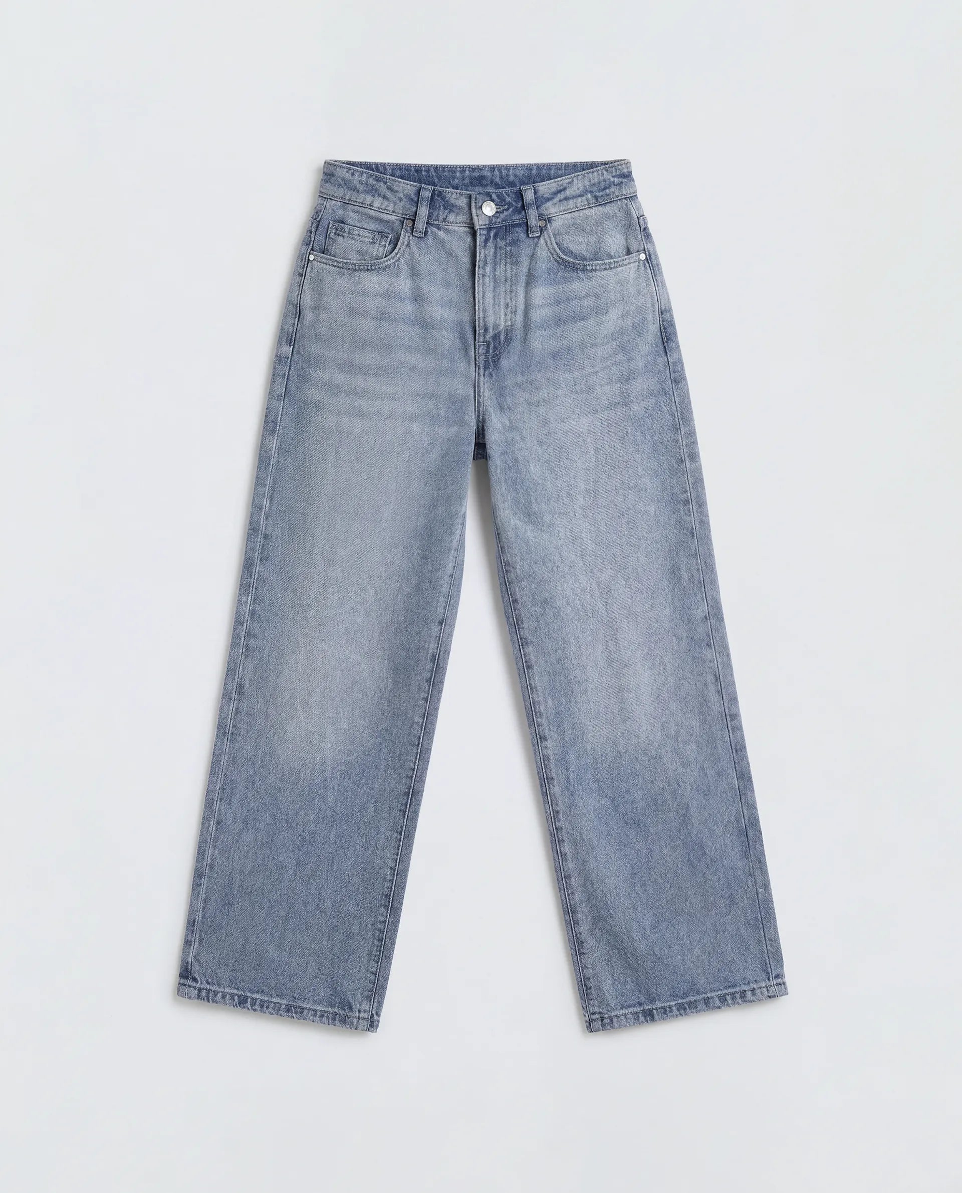 Rareism Women's Ribane Light Blue Cotton Wide Leg Plain Jeans