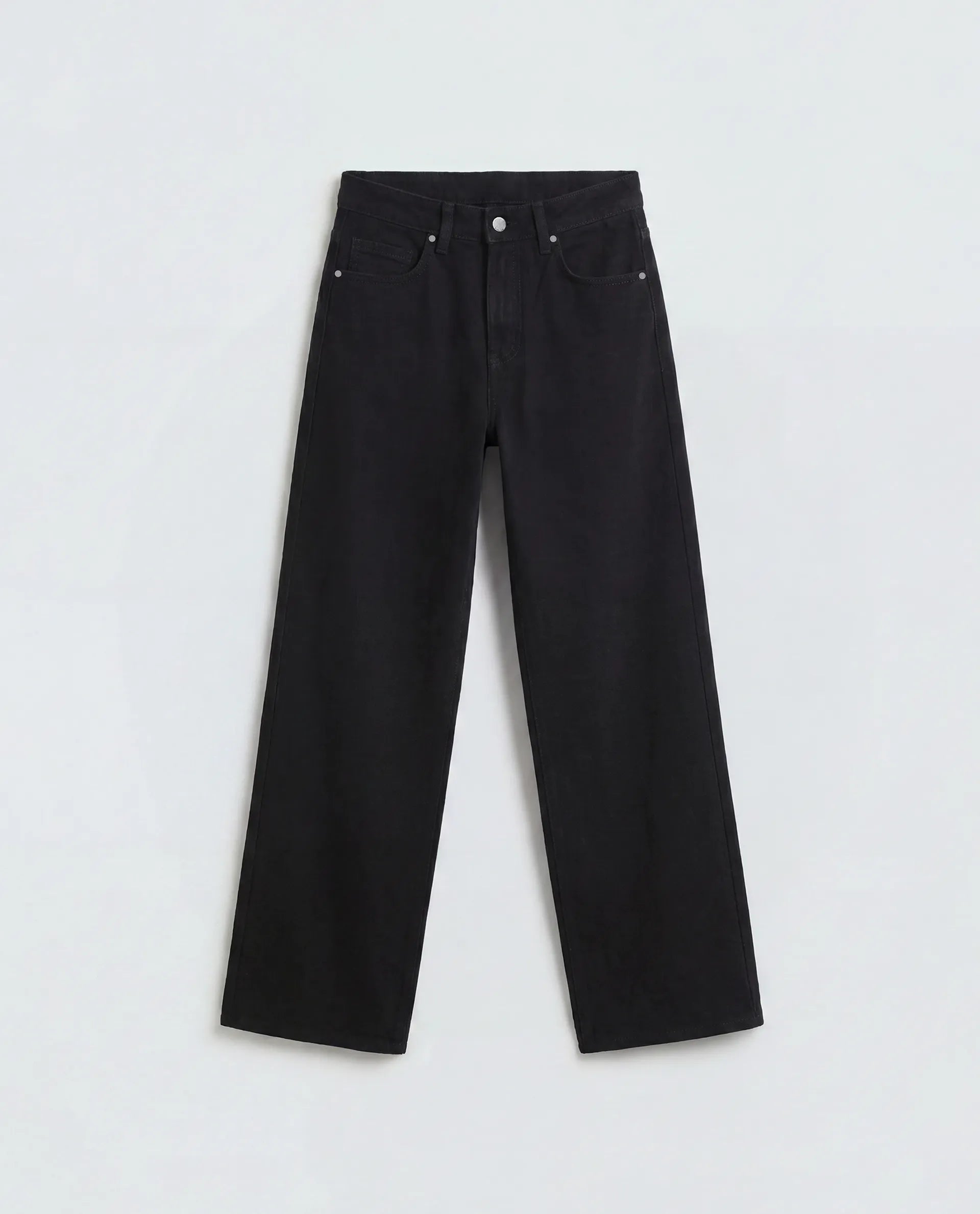 Rareism Women's Ribexa Black Cotton Wide Leg Plain Jeans