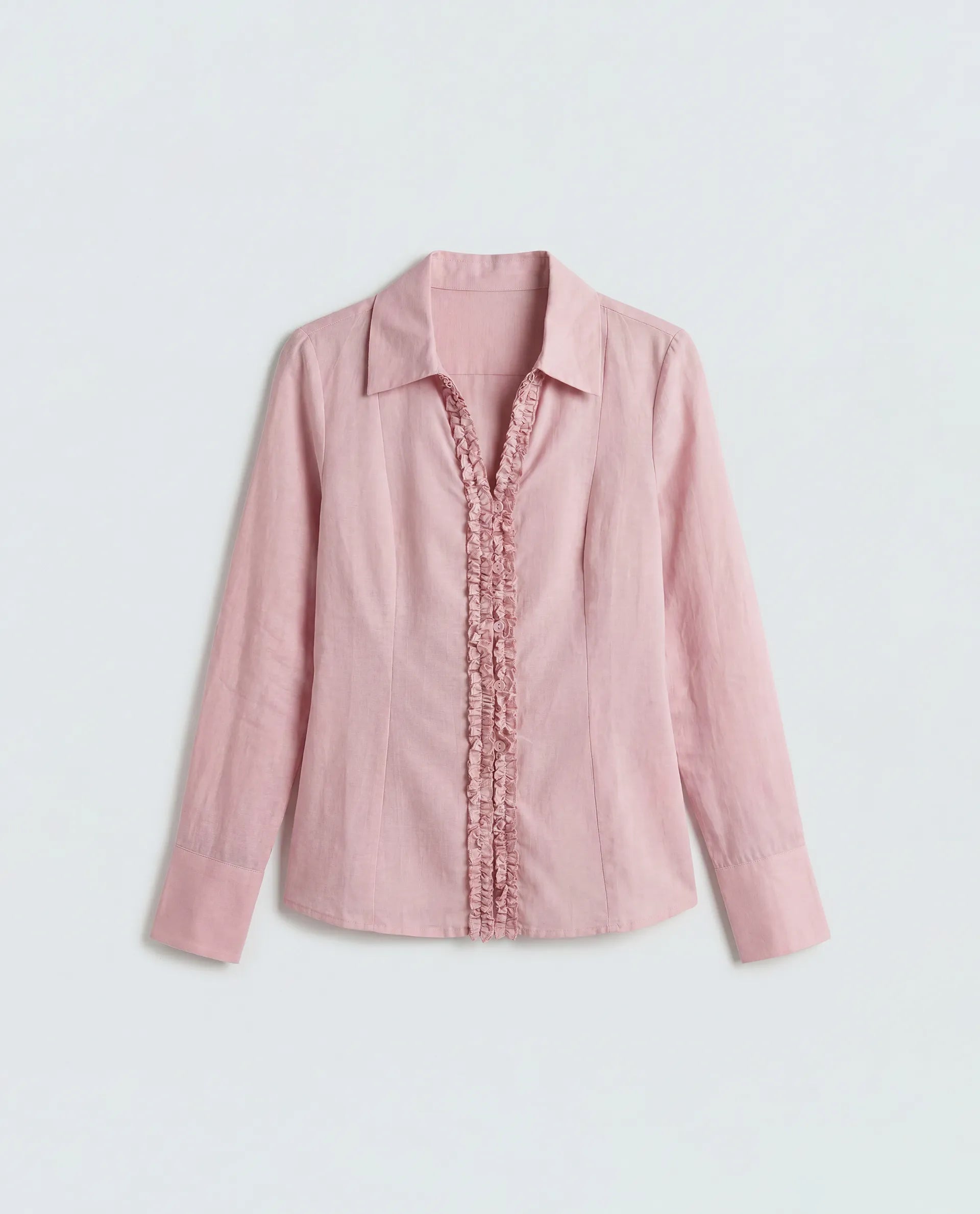 Rareism Women's Rucon Dusky Pink Nylon Blend Johnny Collar Regular Plain Shirt