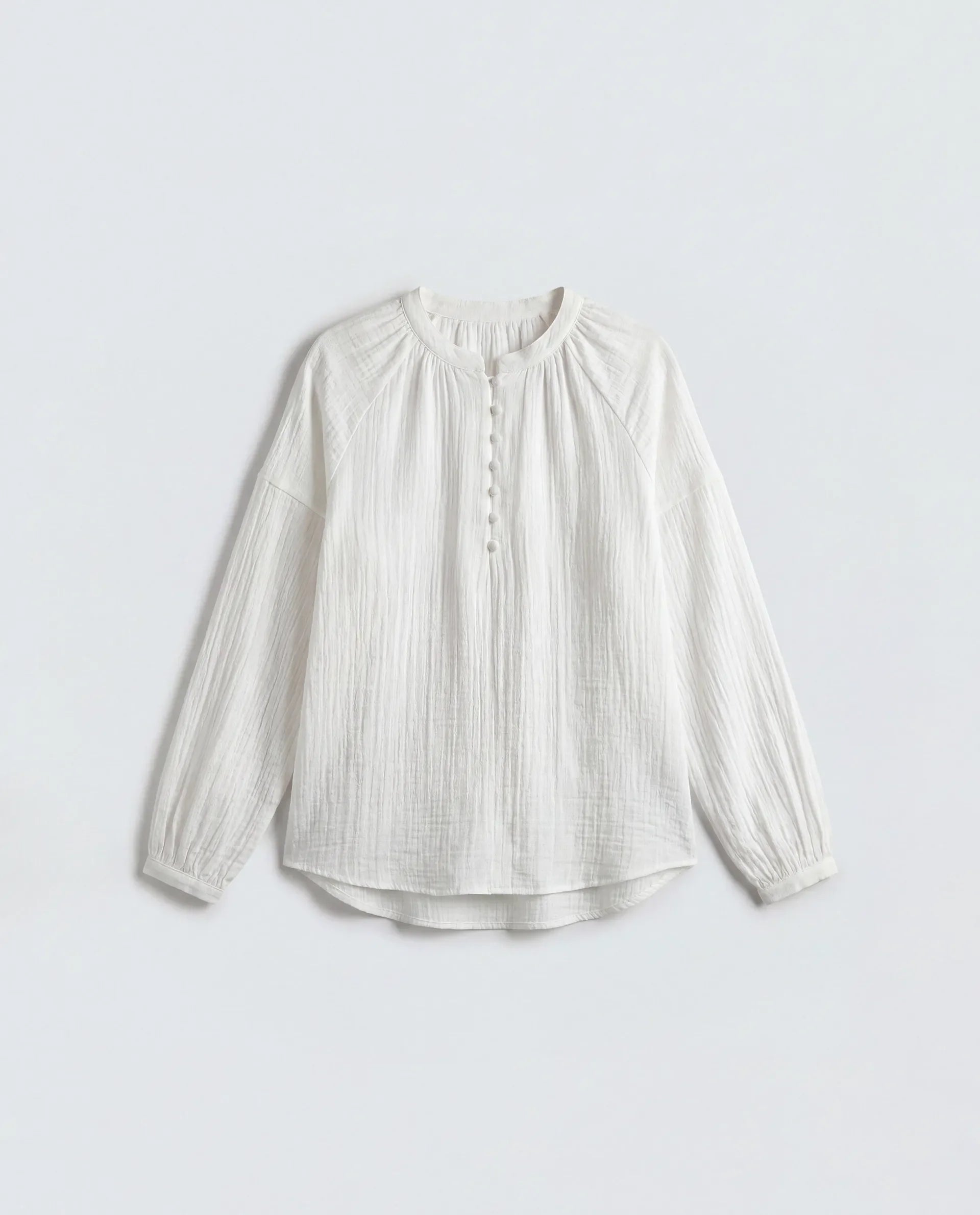 Rareism Women's Rudin White Cotton Band Collar Relaxed Plain Top