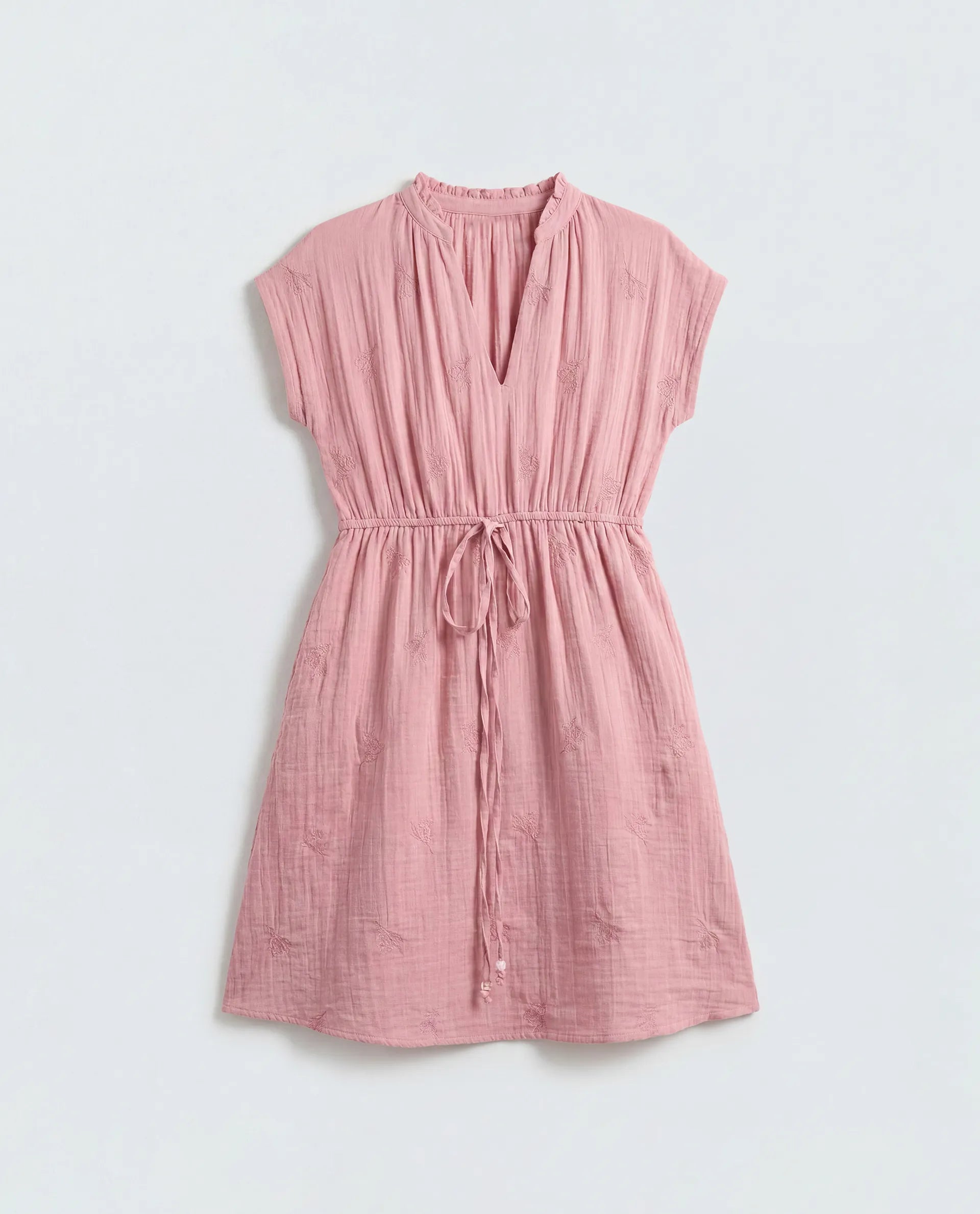 Rareism Women's Rudum Dusky Pink Cotton Ruffled Neck Fit And Flare Plain Dress