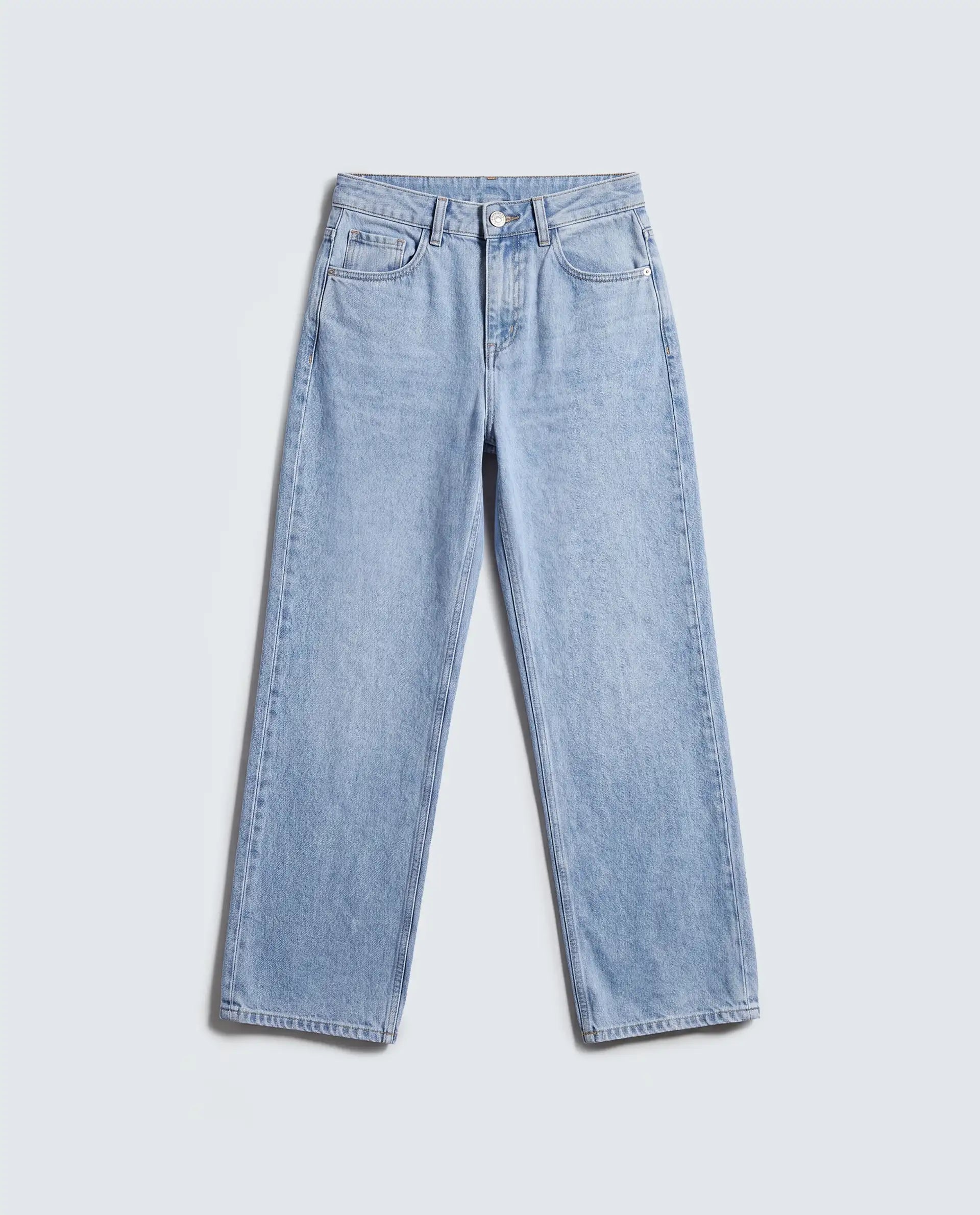 Rareism Women's Stasia Light Blue Cotton Blend Straight Fit Plain Jeans
