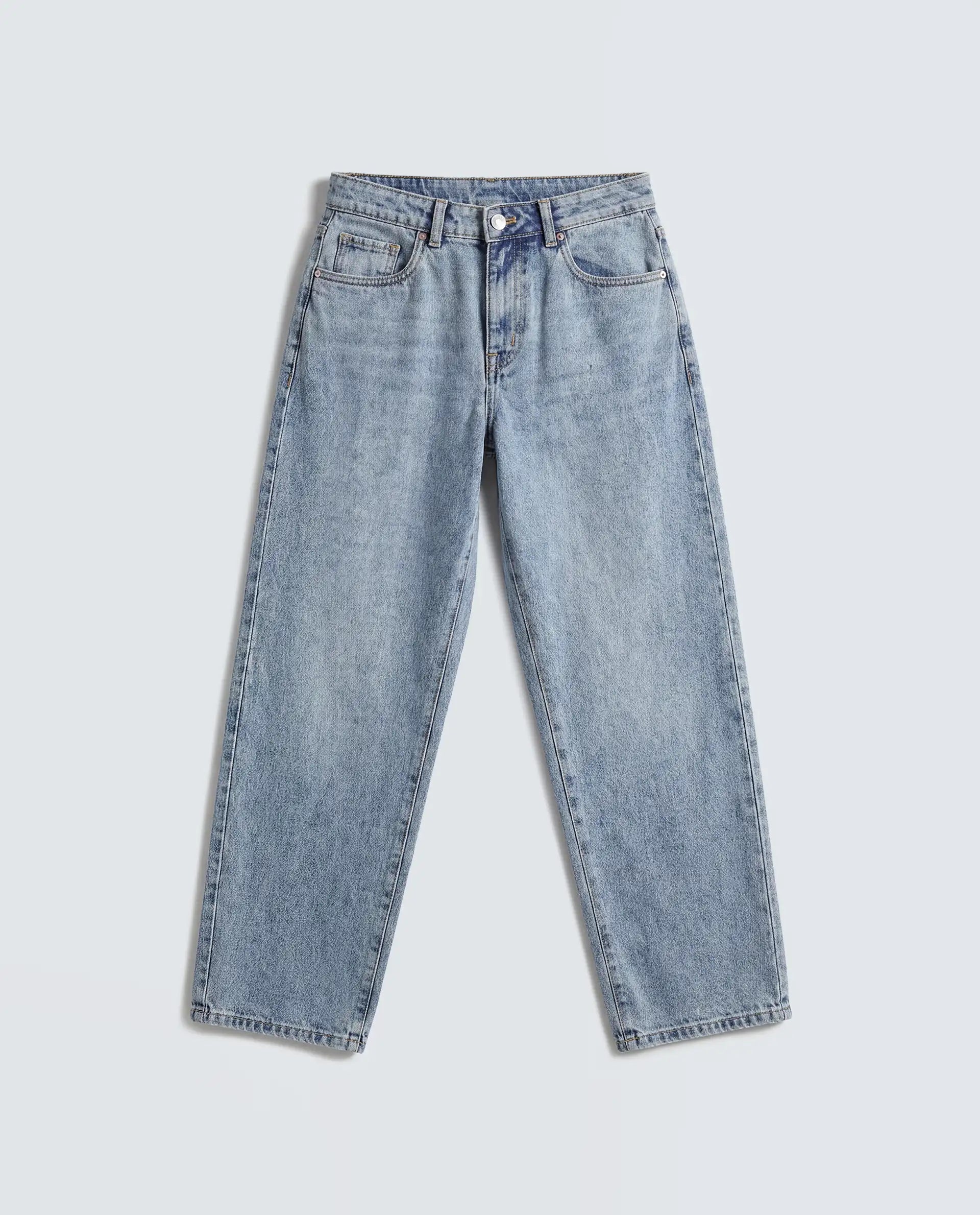 Rareism Women's Talbeia Light Blue Cotton Tall Barrel Fit Plain Jeans