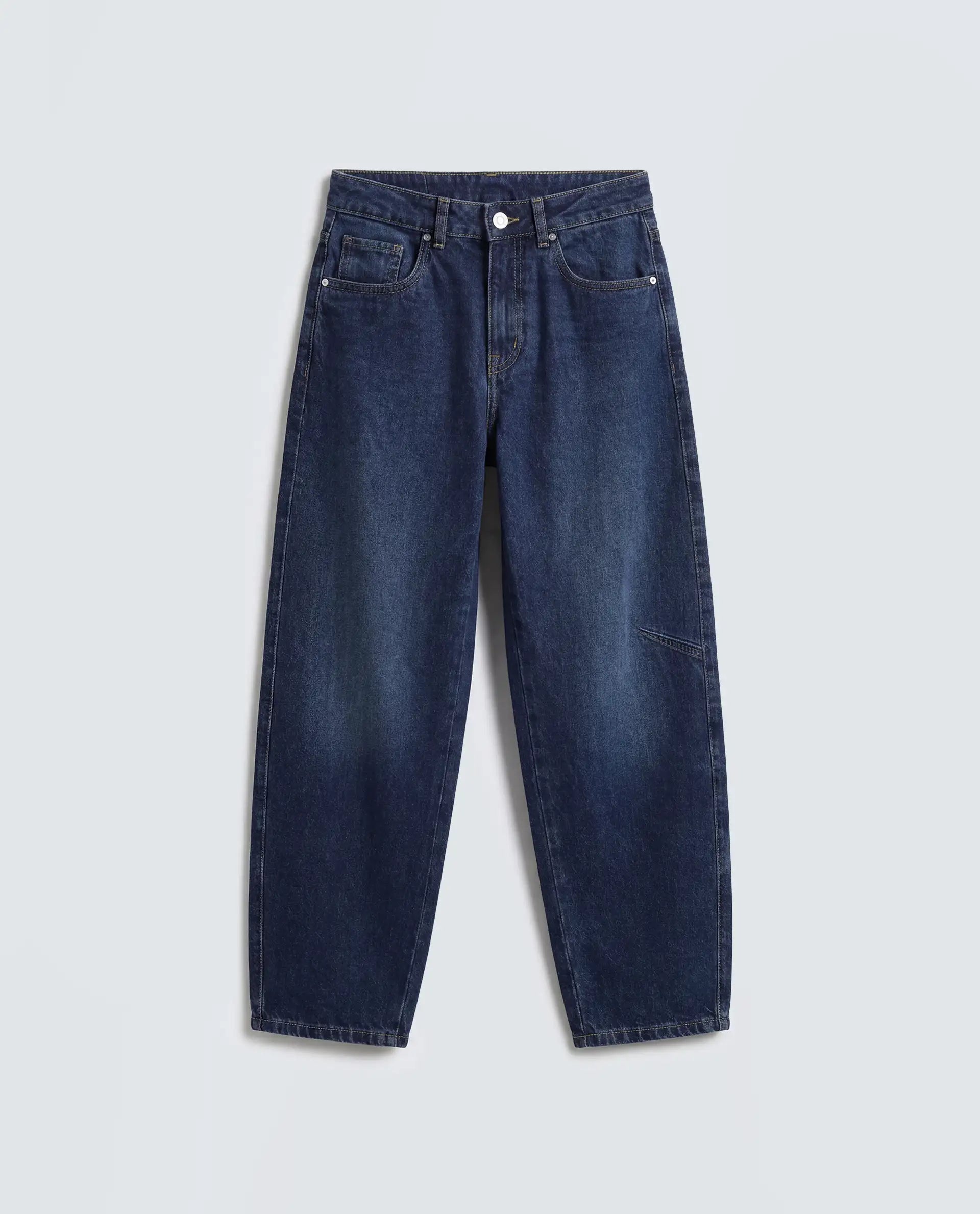 Rareism Women's Talbin Dark Blue Cotton Tall Barrel Fit Plain Jeans