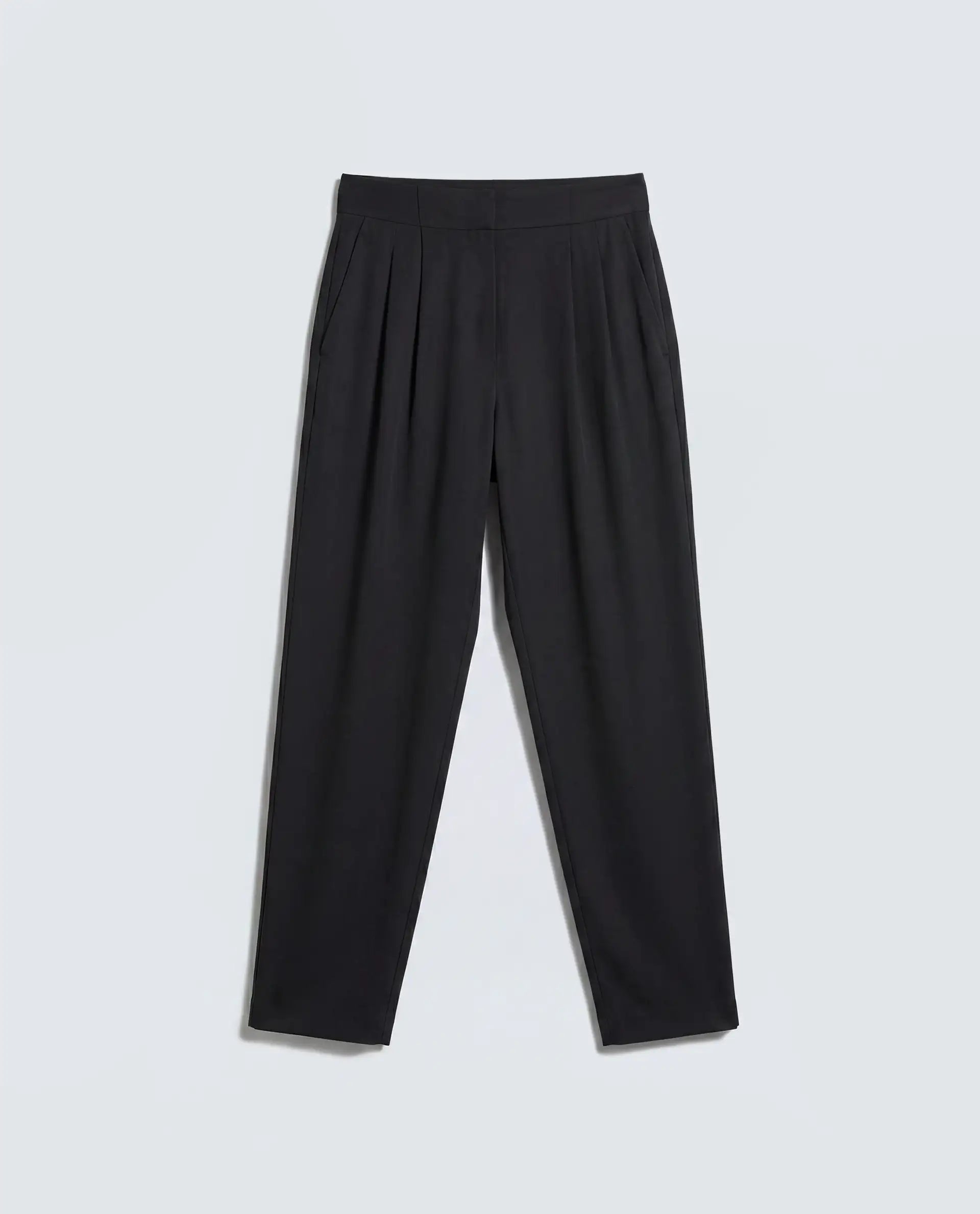 Rareism Women's Tuno Black Linen Blend Carrot Plain Trouser