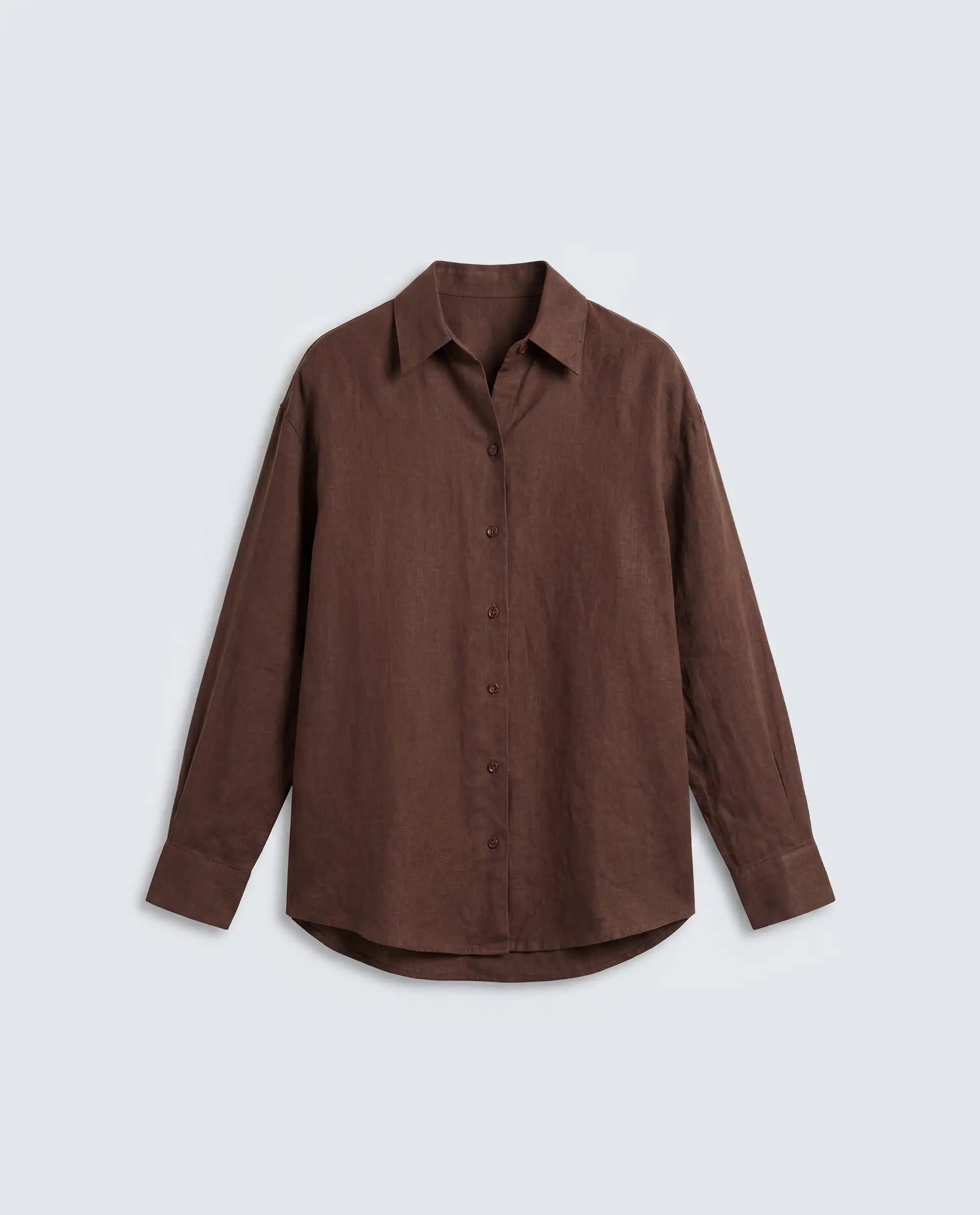 Rareism Women's Uganda Brown Linen Fabric Spread Collar Regular Plain Shirt
