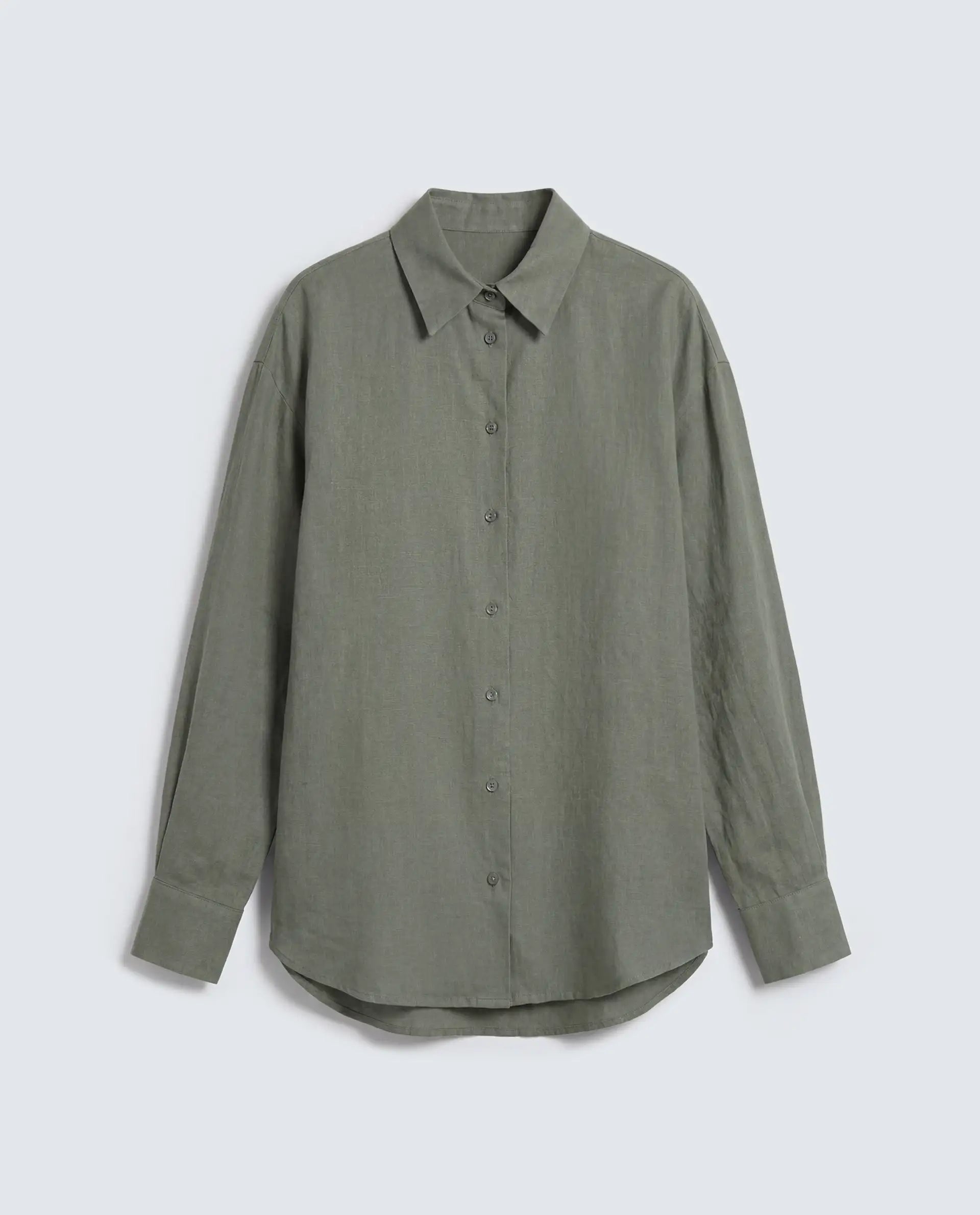 Rareism Women's Uganda Dusky Green Linen Fabric Spread Collar Regular Plain Shirt