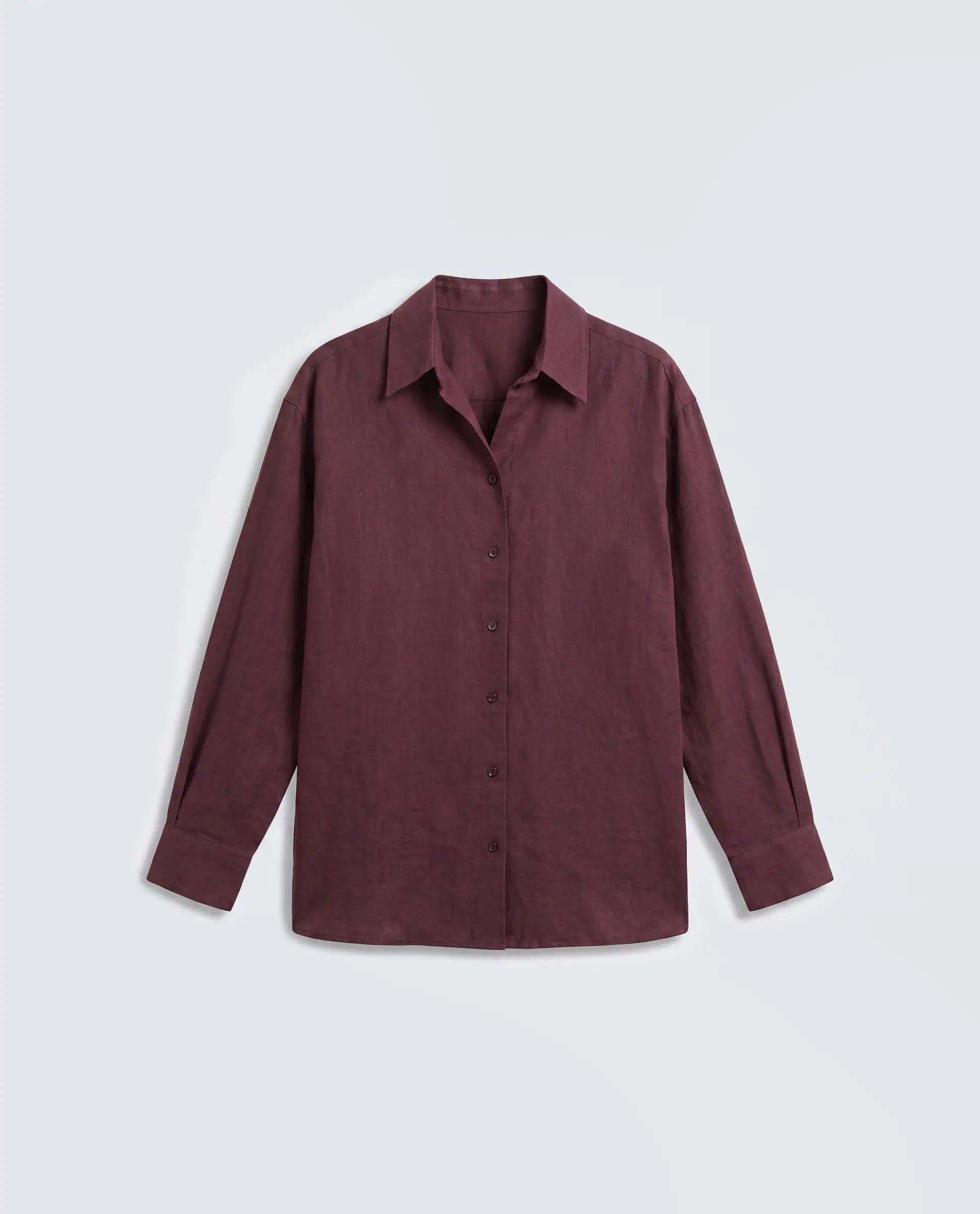Rareism Women's Uganda Maroon Linen Spread Collar Regular Plain Shirt