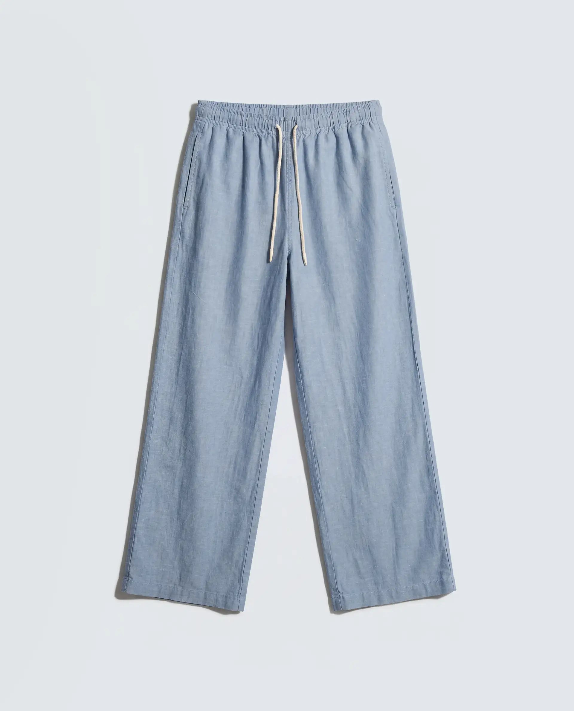 Rareism Women's Uniq Light Blue Linen Blend Fabric Straight Plain Trouser
