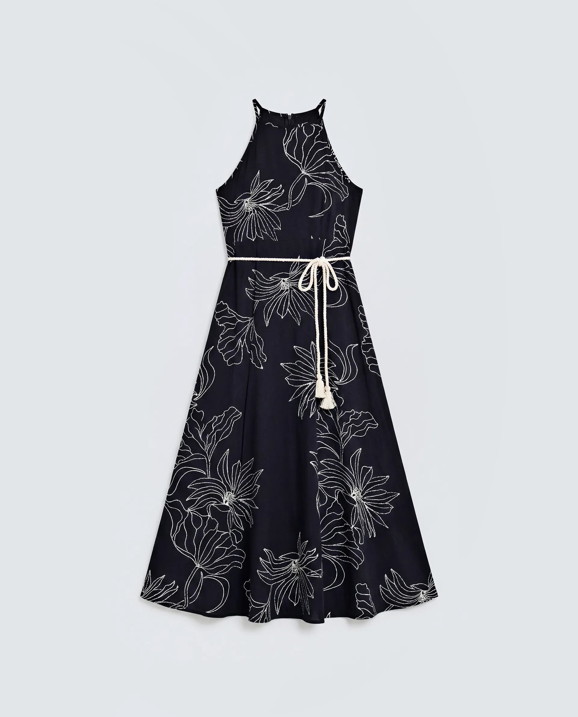 Rareism Women's Veana Black Viscose Sleeveless A-Line Floral Print Dress