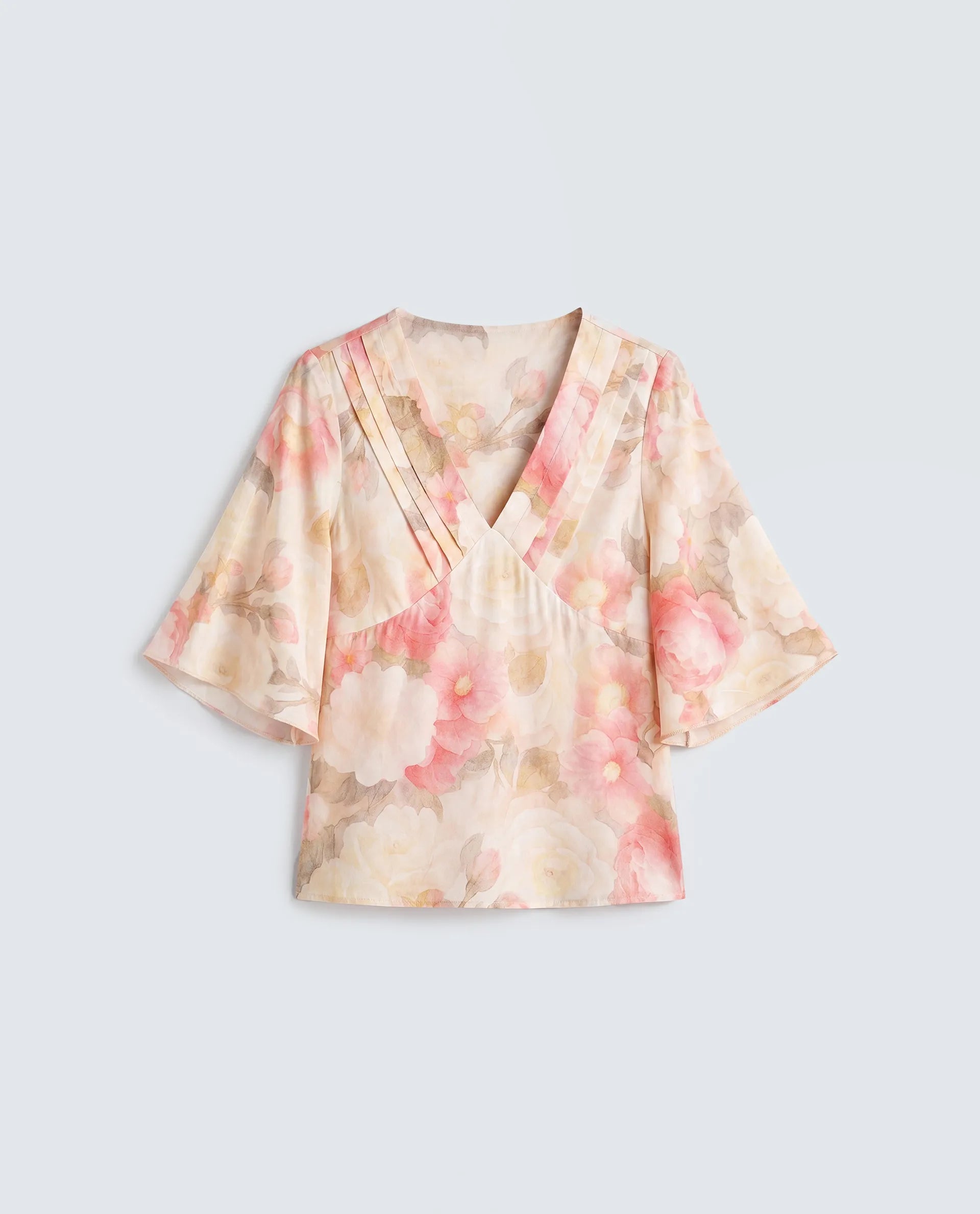 Rareism Women's Vlara Multi Viscose Fabric V-Neck Regular Floral Print Top