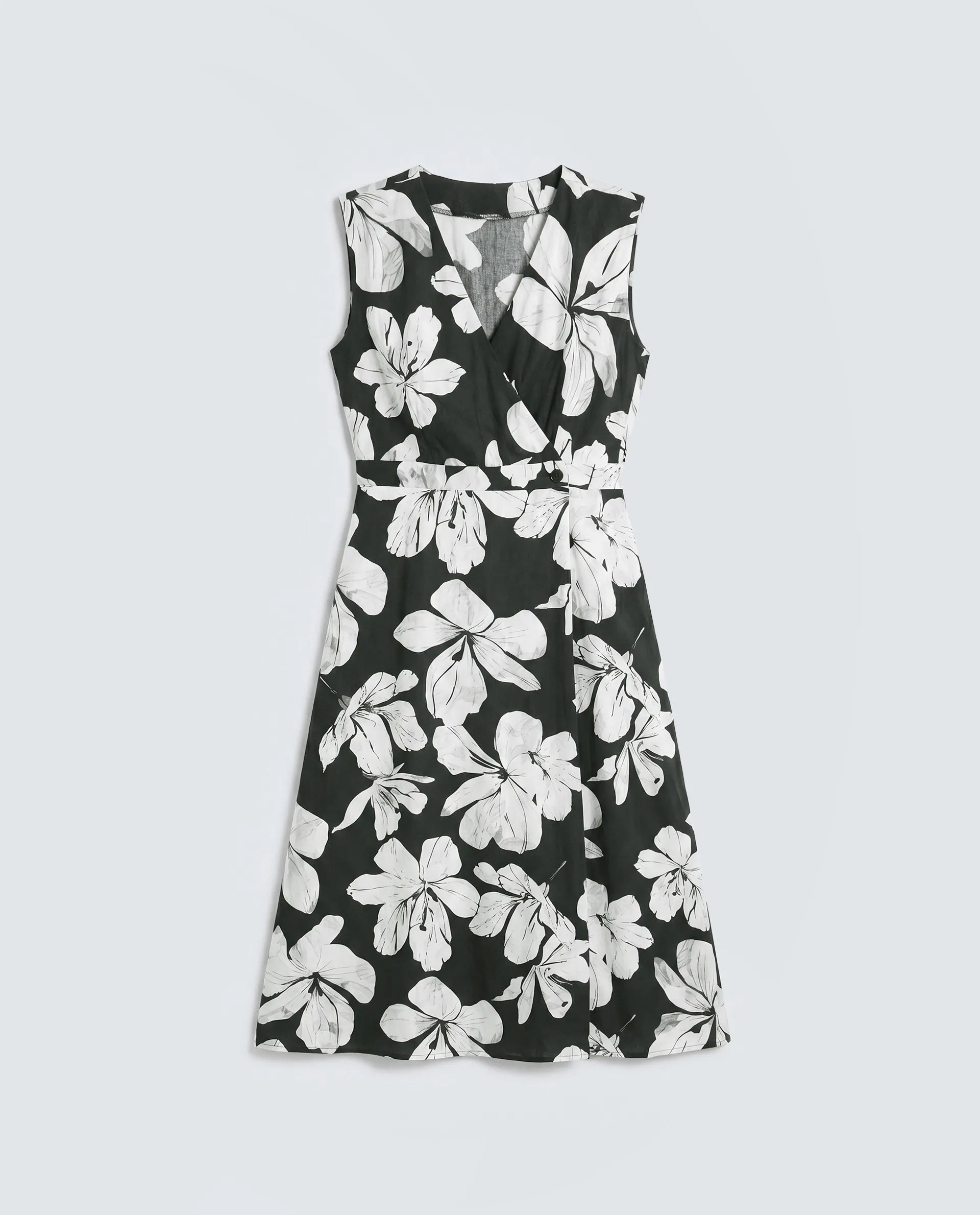 Rareism Women's Vlbee Black Viscose Sleeveless A-Line Floral Print Dress