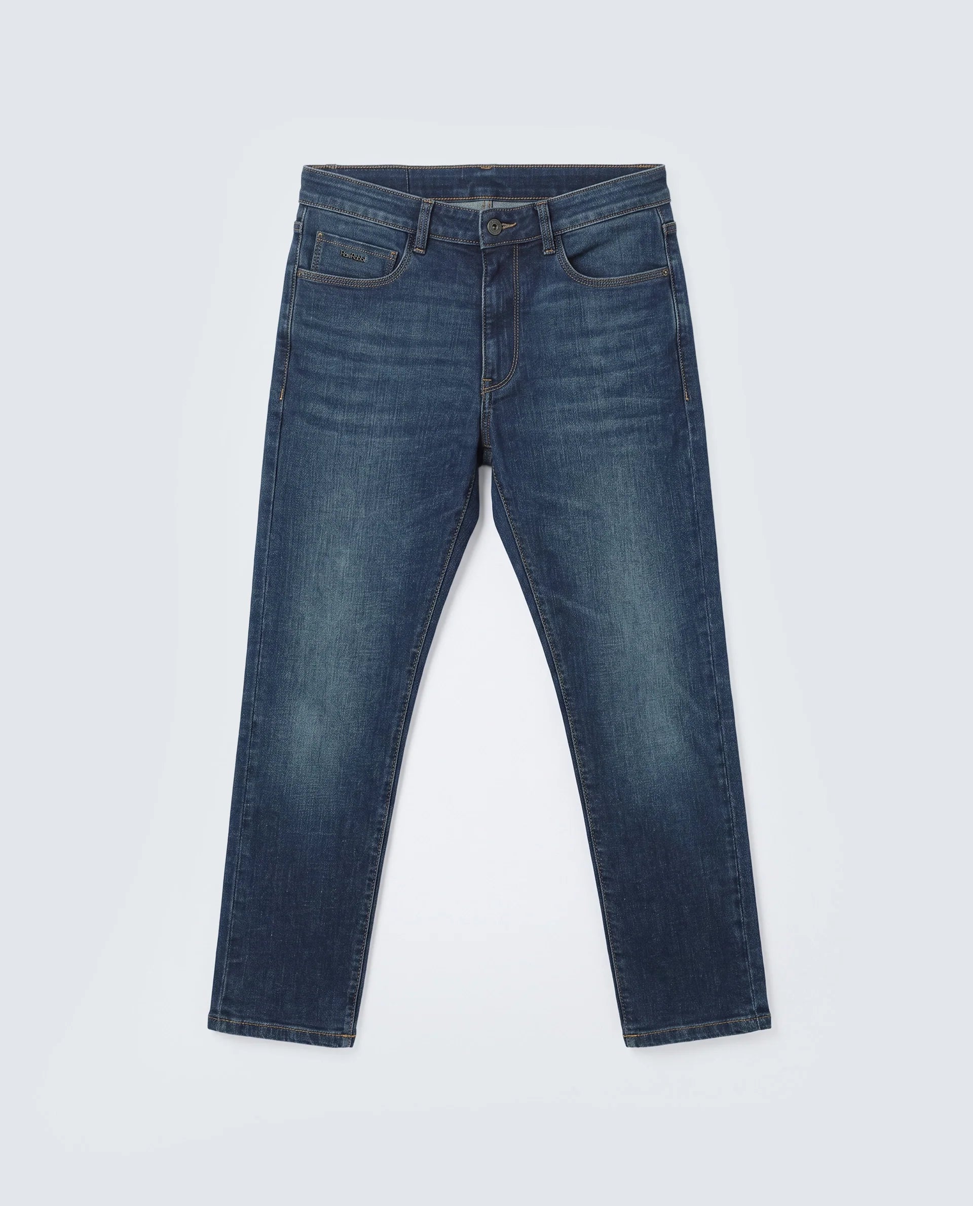 Rare Rabbit Men's Axel M Blue Cotton Blend Morris Regular Fit Plain Jeans
