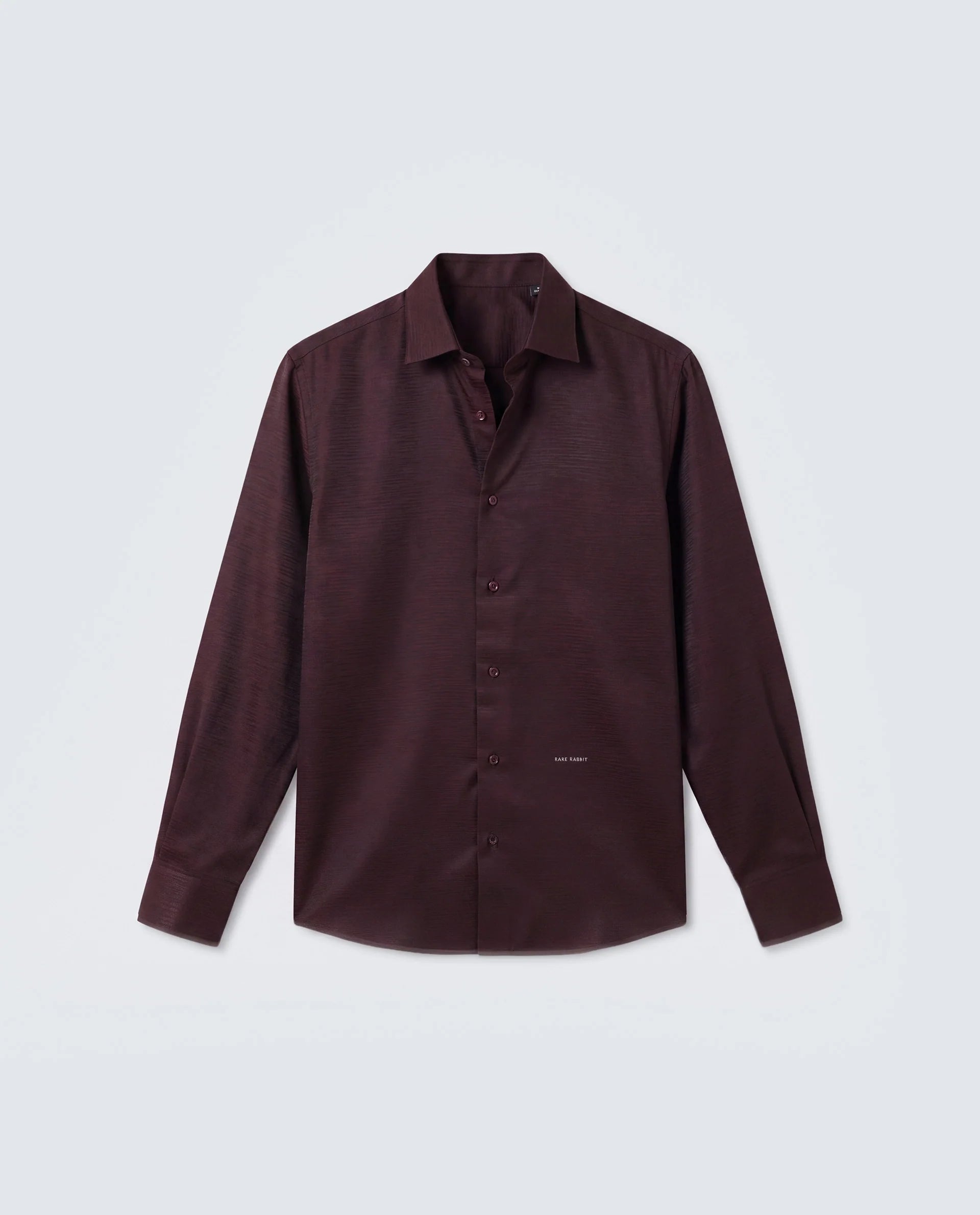 Rare Rabbit Men's Carl Maroon Polyester Blend Fabric Spread Collar Regular Fit Jacquard Shirt