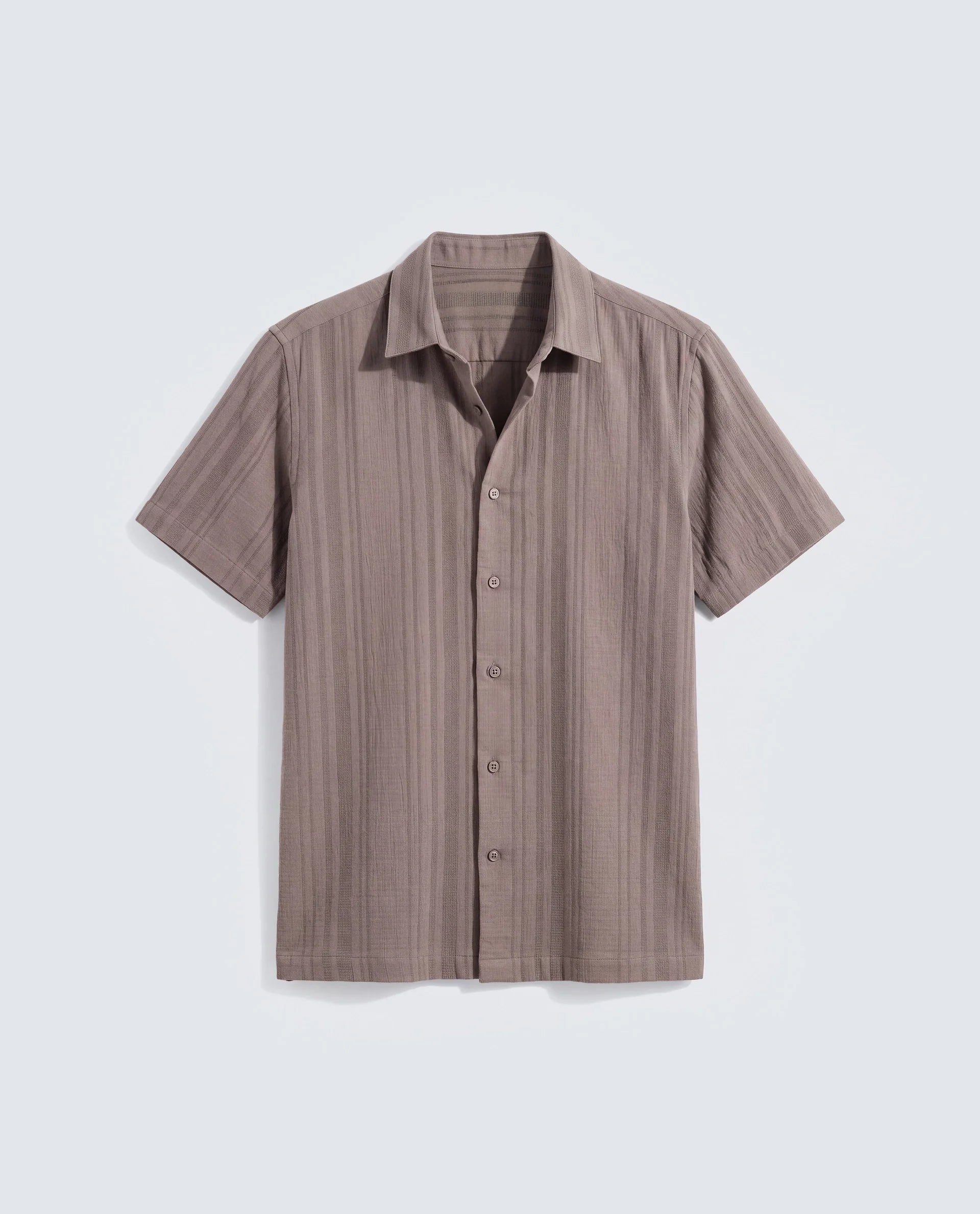 Rare Rabbit Men's Fivo Dusky Brown Cotton Fabric Half Sleeve Collared Regular Fit Striped Shirt