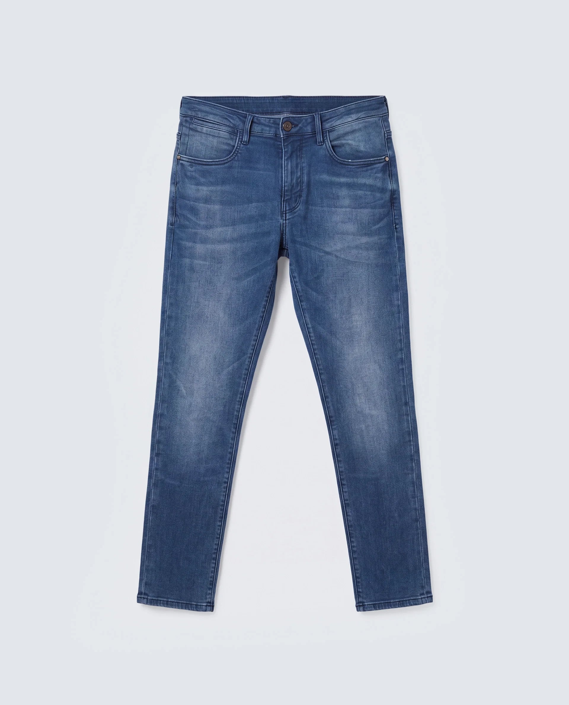 Rare Rabbit Men's Knoxo Blue Cotton Blend Fabric Hawk Slim Fit Plain Jeans