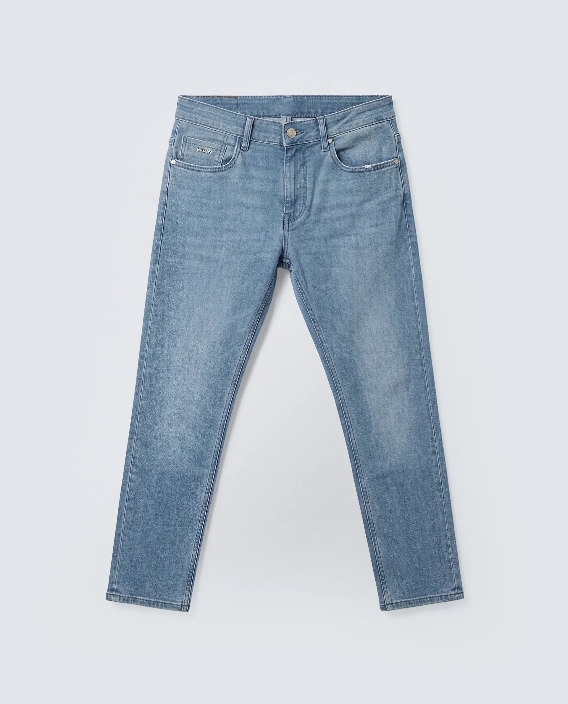 Rare Rabbit Men's Kunor Blue Cotton Blend Fabric Hawk Slim Fit Plain Jeans