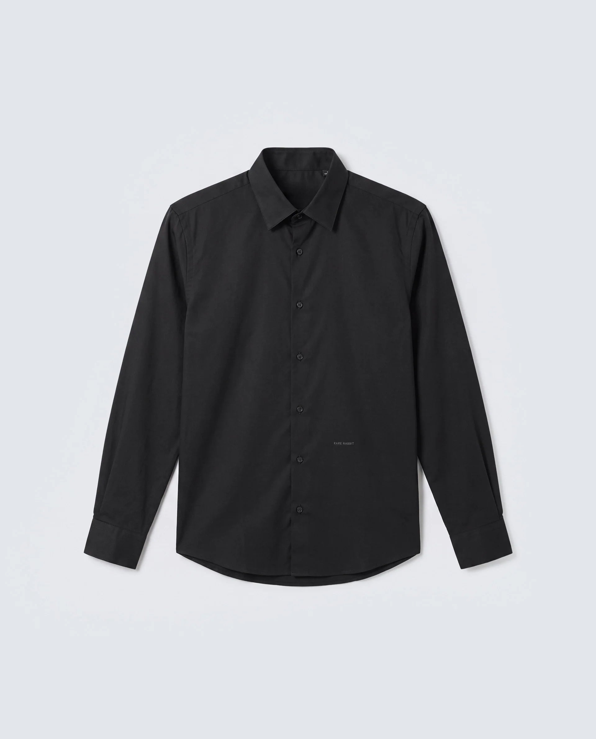 Rare Rabbit Men's Newton 25 Black Cotton Blend Plain Regular Fit Full Sleeve Collared Shirt