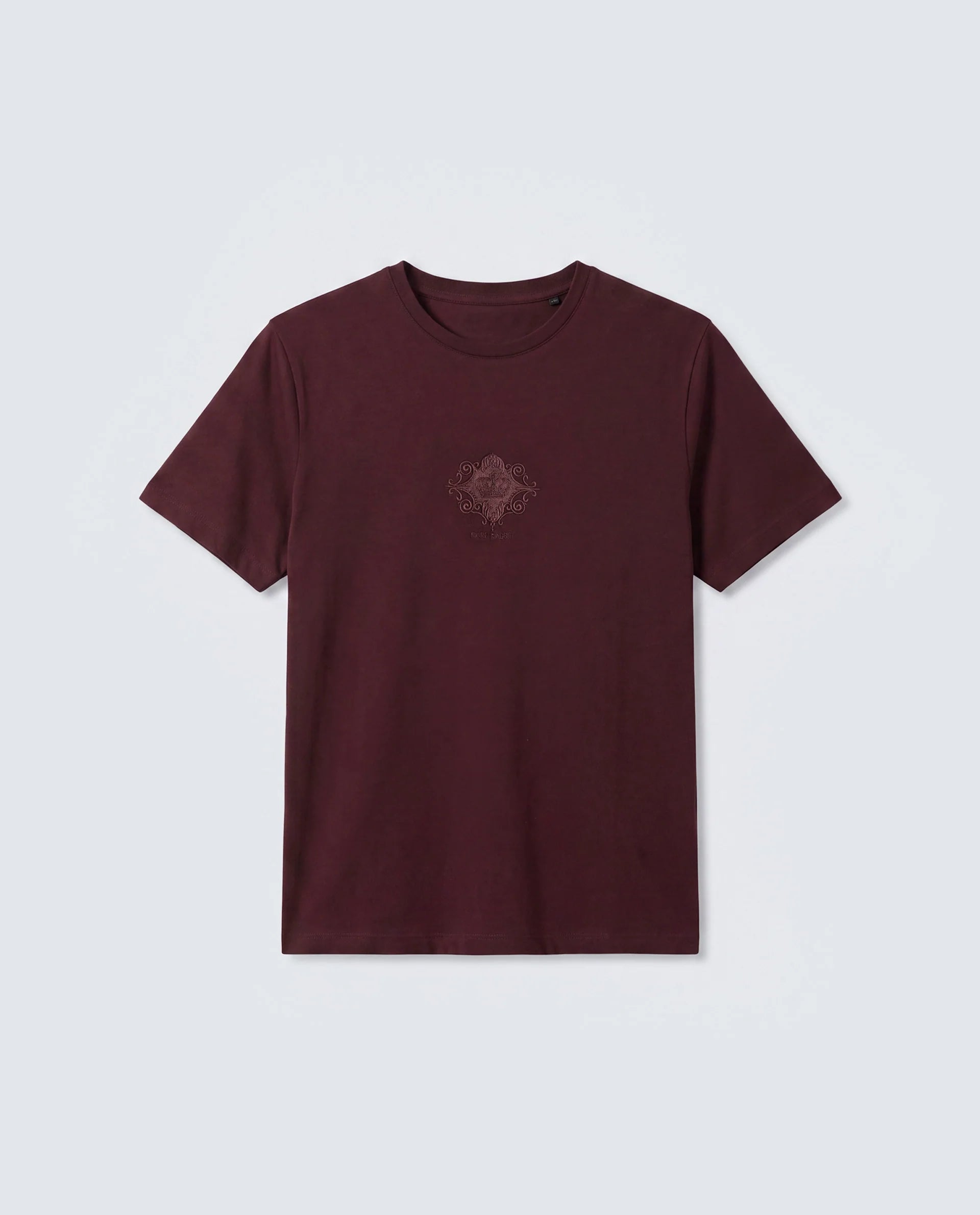Rare Rabbit Men's Nok Maroon Cotton Embroidered Regular Fit Half Sleeve Crew Neck T-Shirt