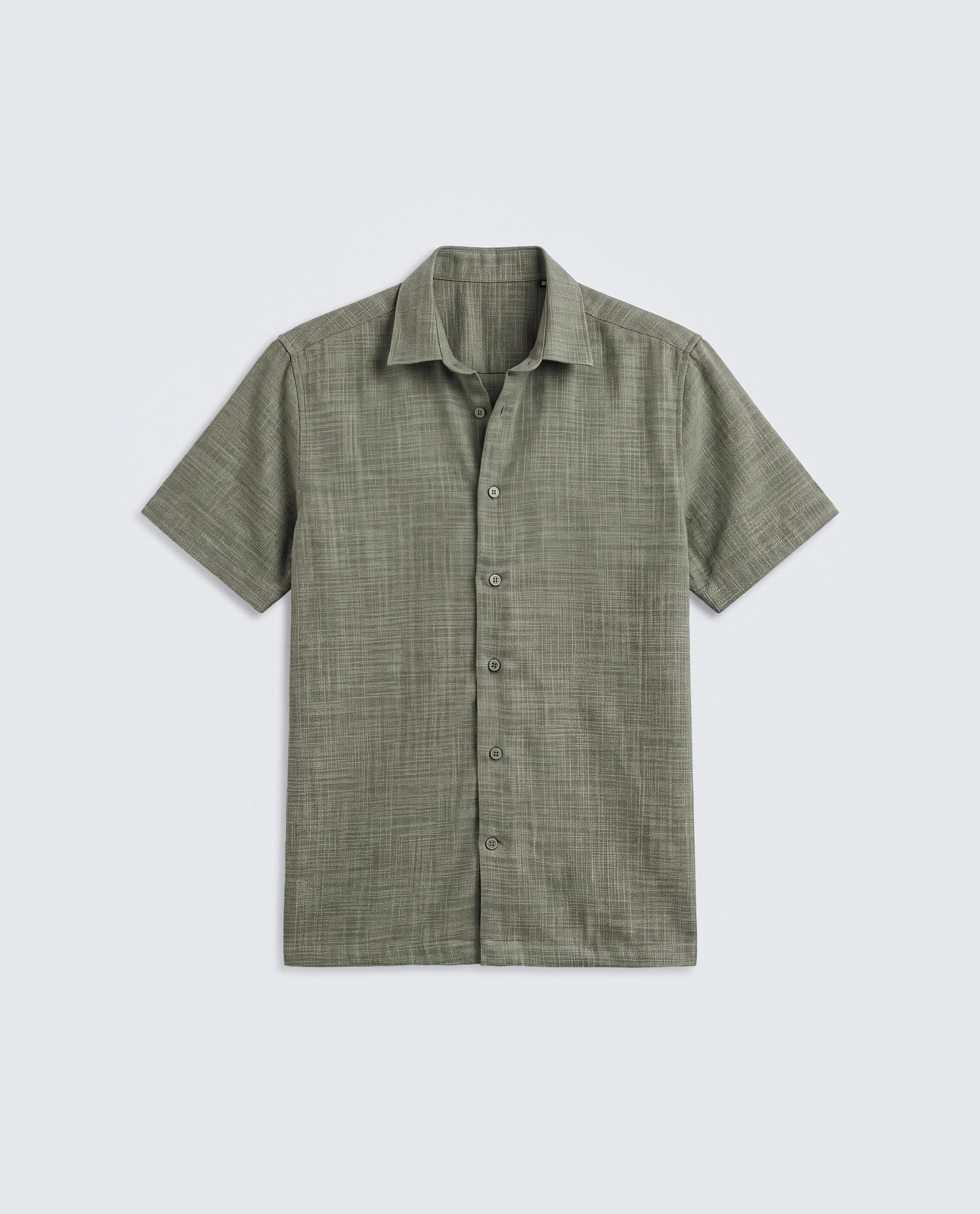 Rare Rabbit Men's Tilo Olive Polyester Fabric Half Sleeve Spread Collar Regular Fit Textured Shirt
