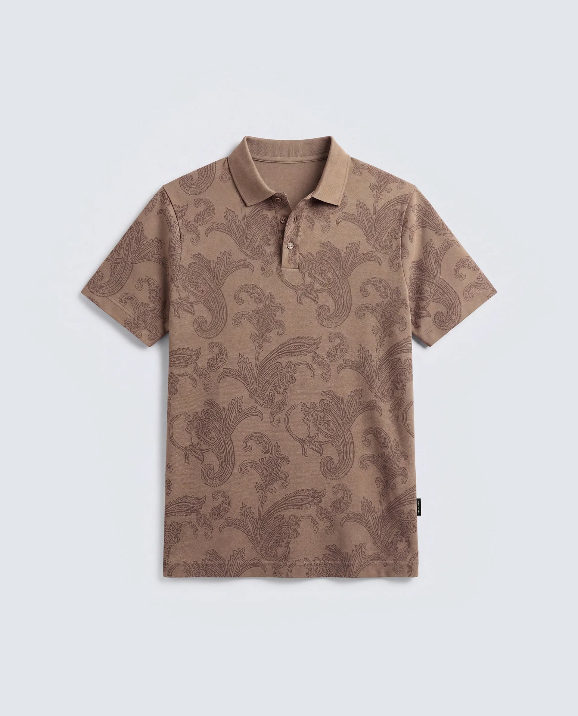 Rare Rabbit Men's Tred Dusky Brown Cotton Fabric Half Sleeve Spread Collar Paisley Polo