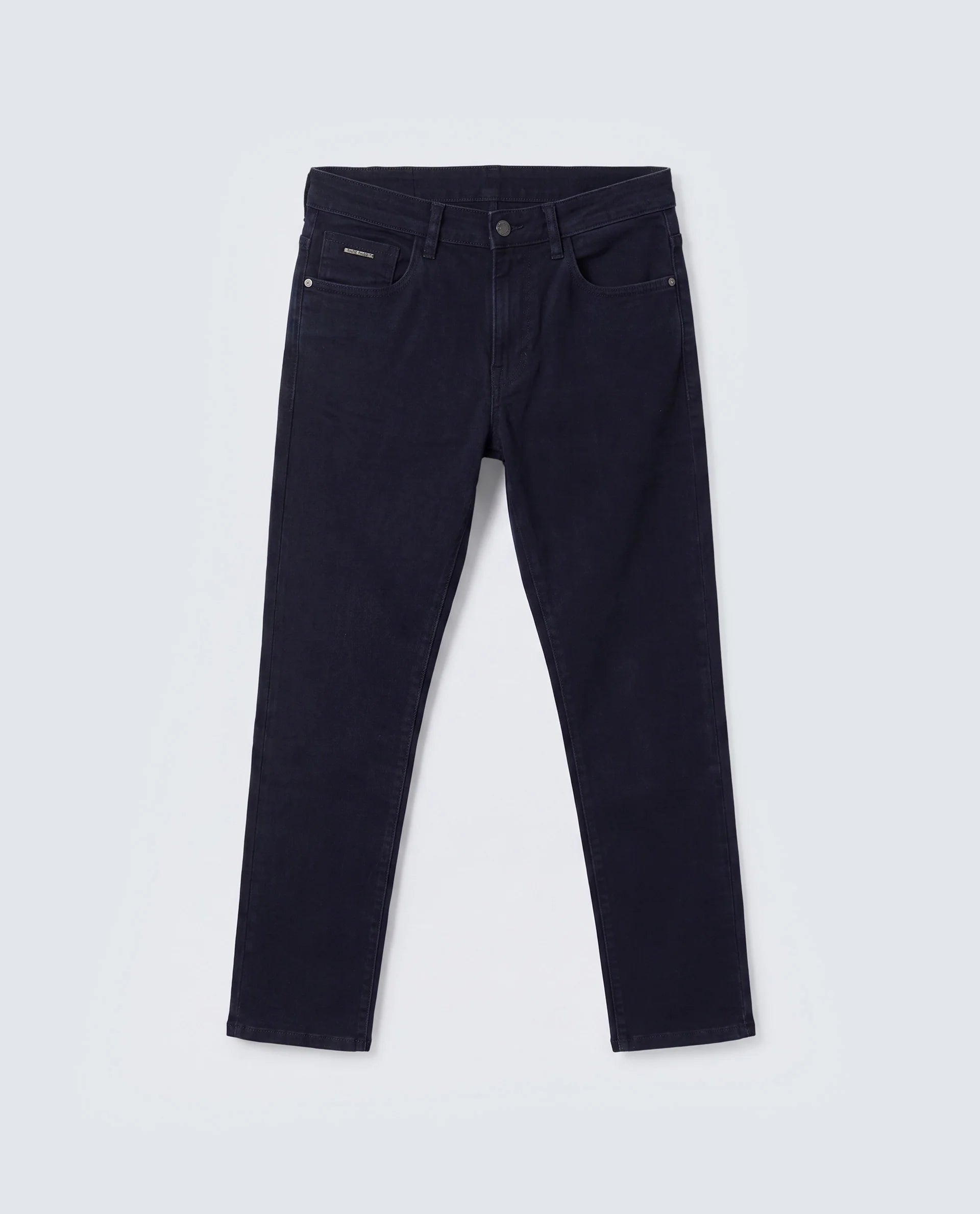 Rare Rabbit Men's Zint Dark Navy Cotton Blend Fabric Shank And Zipper Hawk Slim Plain Jeans