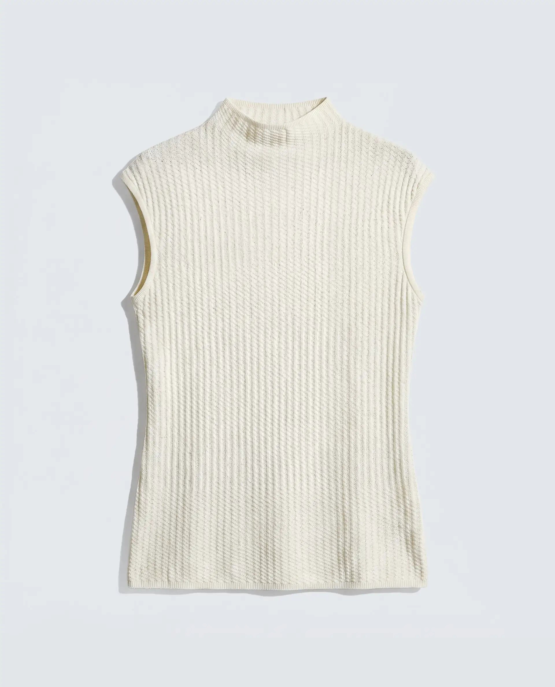Rareism Women's Afmat Off White Acrylic High Neck Plain Sleeveless Regular Fit Top