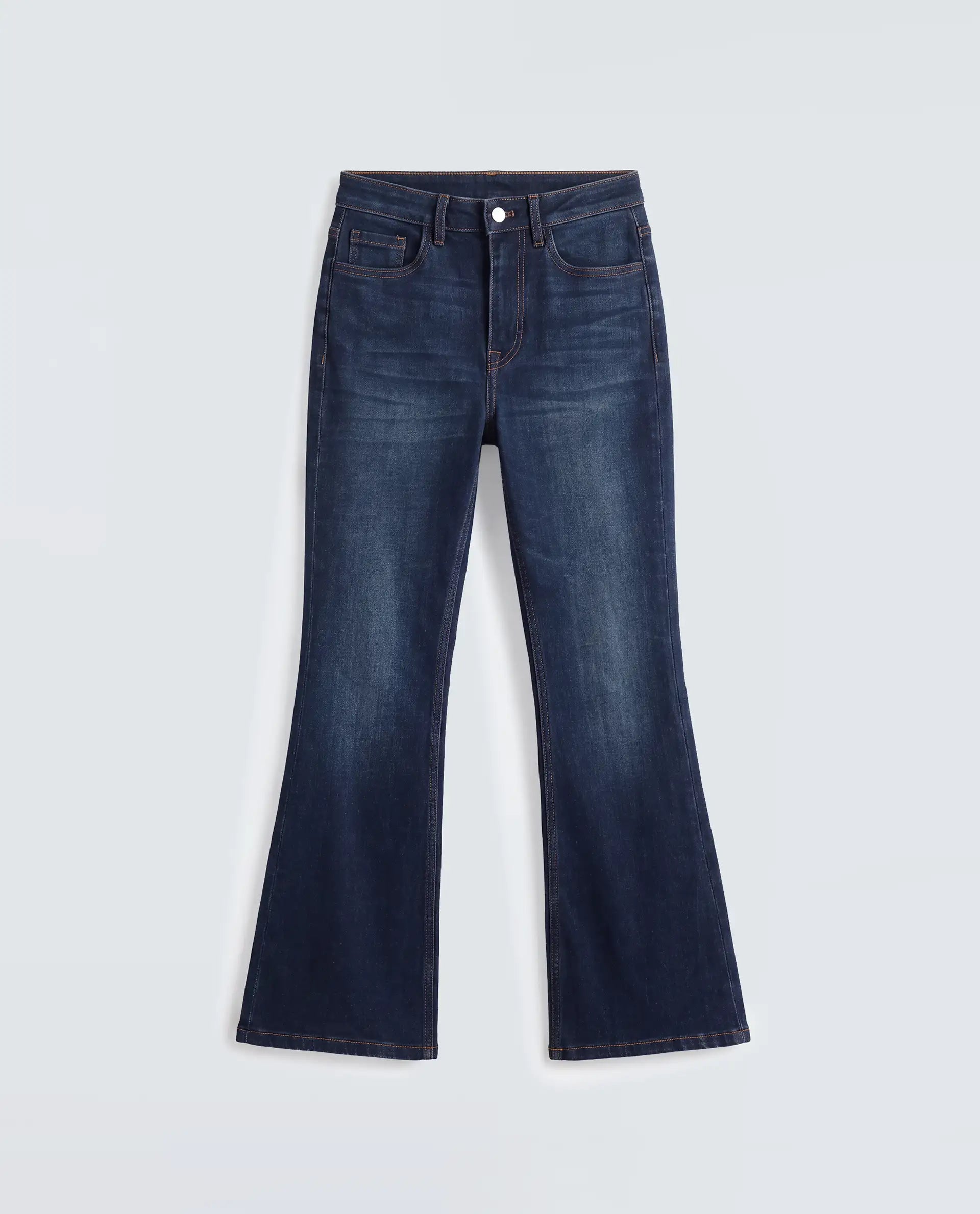 Rareism Women's Benod Dark Blue Cotton Blend Bootcut Plain Jeans