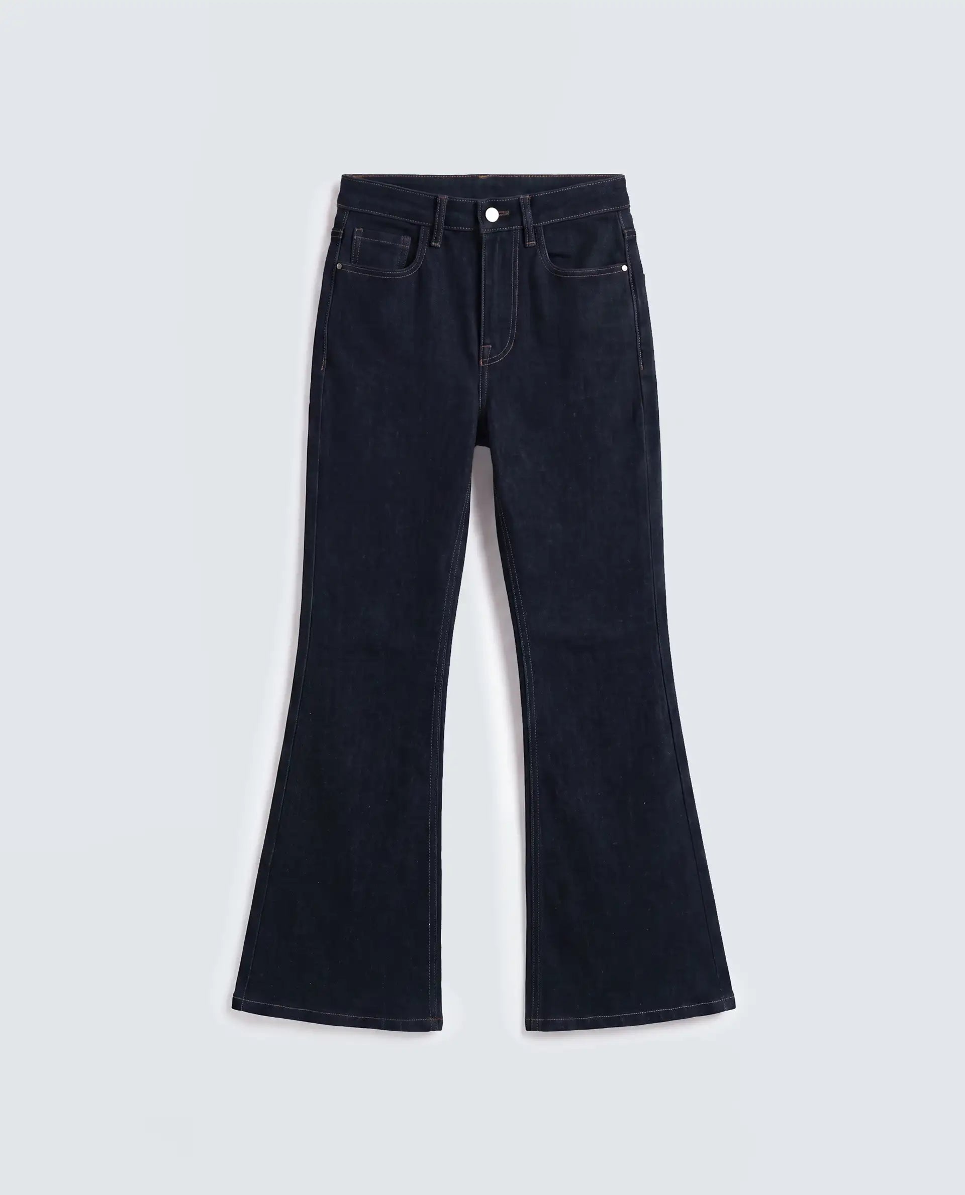 Rareism Women's Benon Dark Navy Cotton Blend Bootcut Plain Jeans
