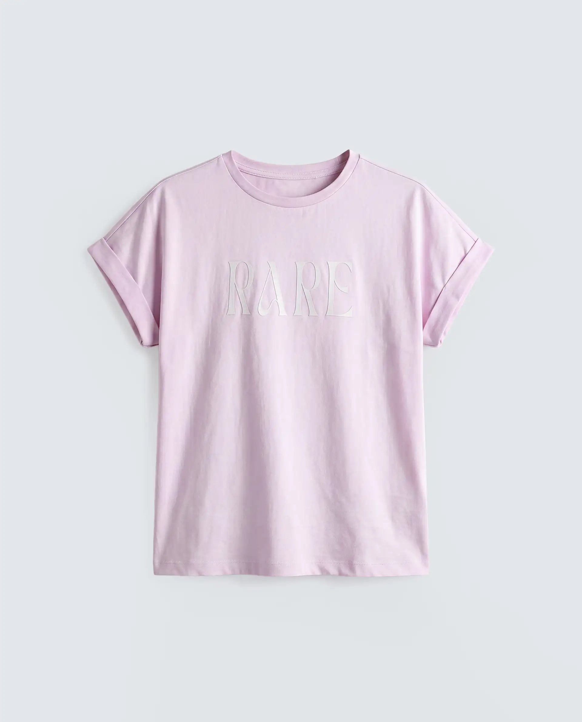 Rareism Women's Bhars Light Pink Cotton Half Sleeve Regular Fit Printed T-Shirt