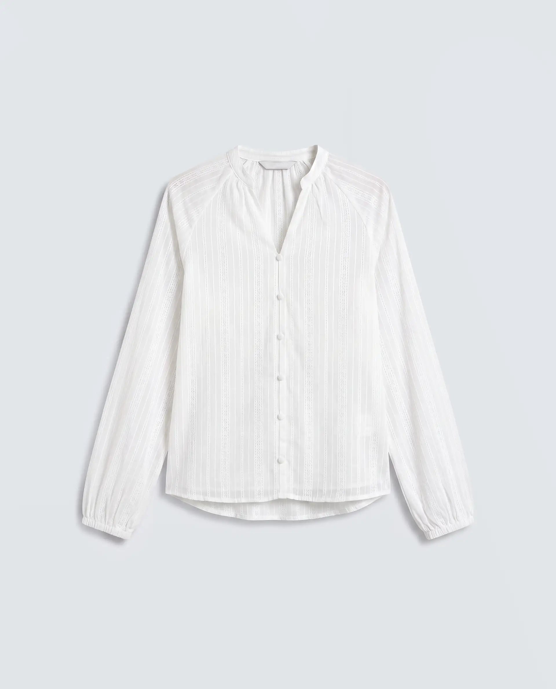 Rareism Women's Cava White Cotton Full Sleeve Regular Fit Plain Top