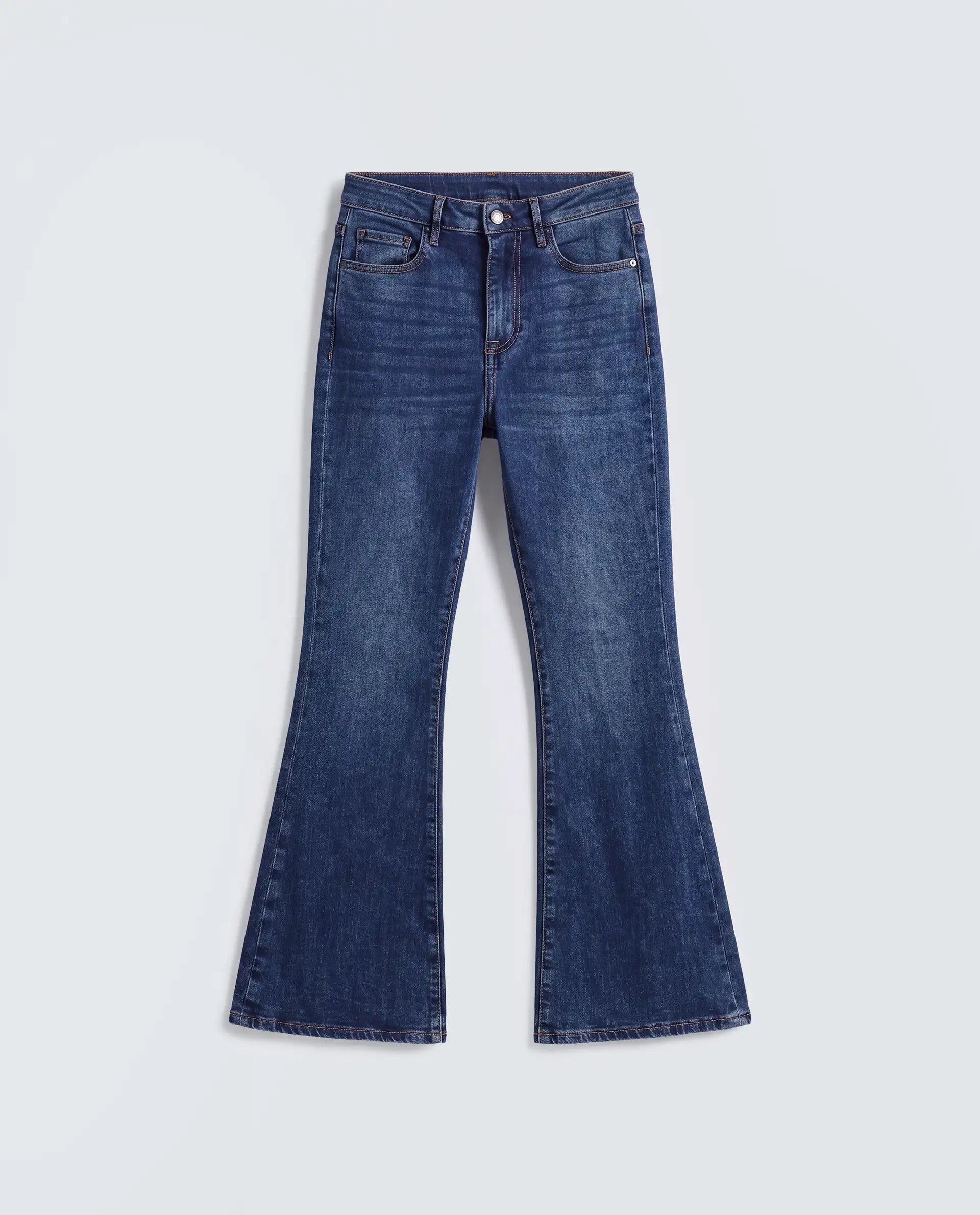 Rareism Women's Denza Blue Cotton Blend Bootcut Plain Jeans