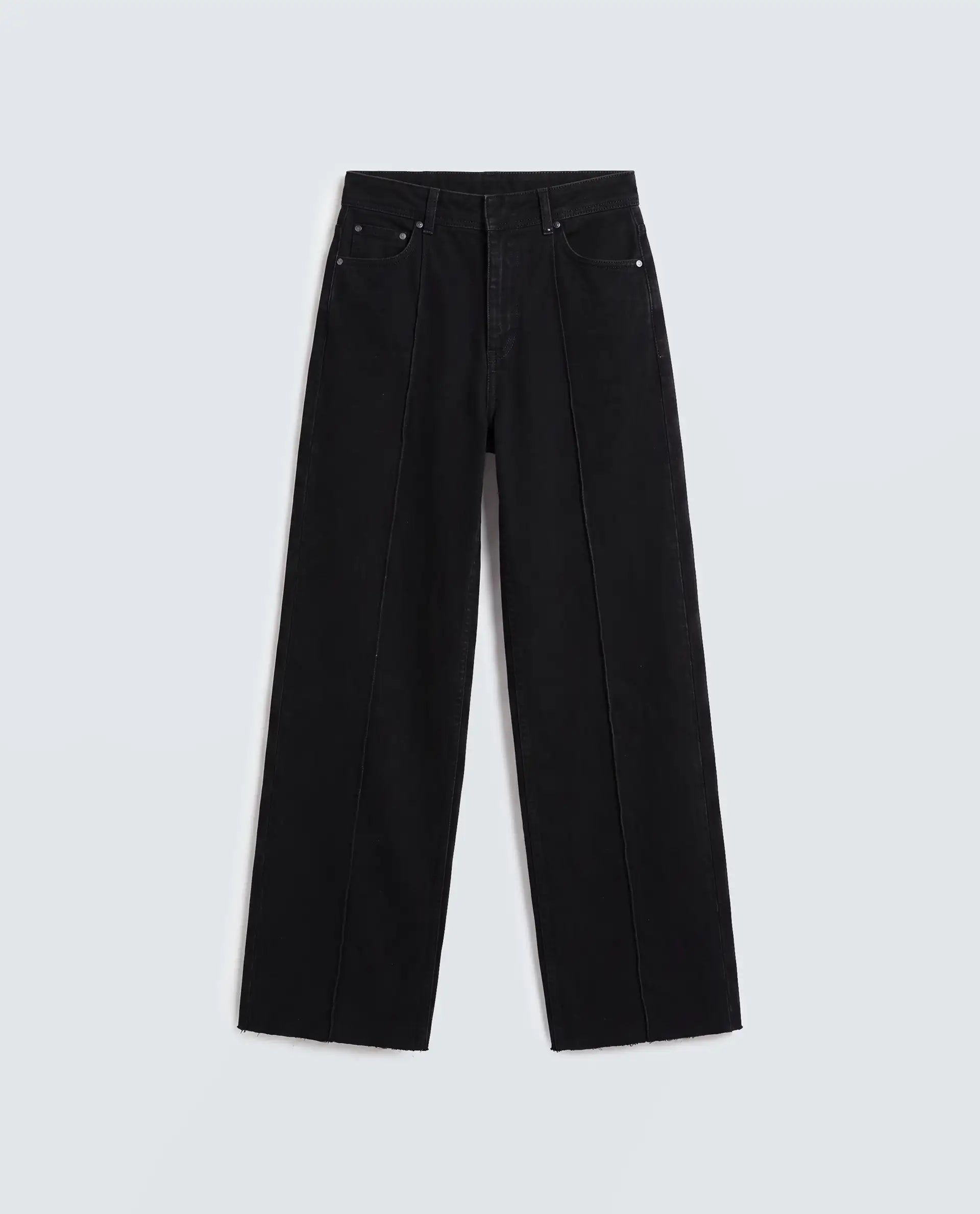 Rareism Women's Exia Black Cotton Blend Wide Leg Plain Jeans