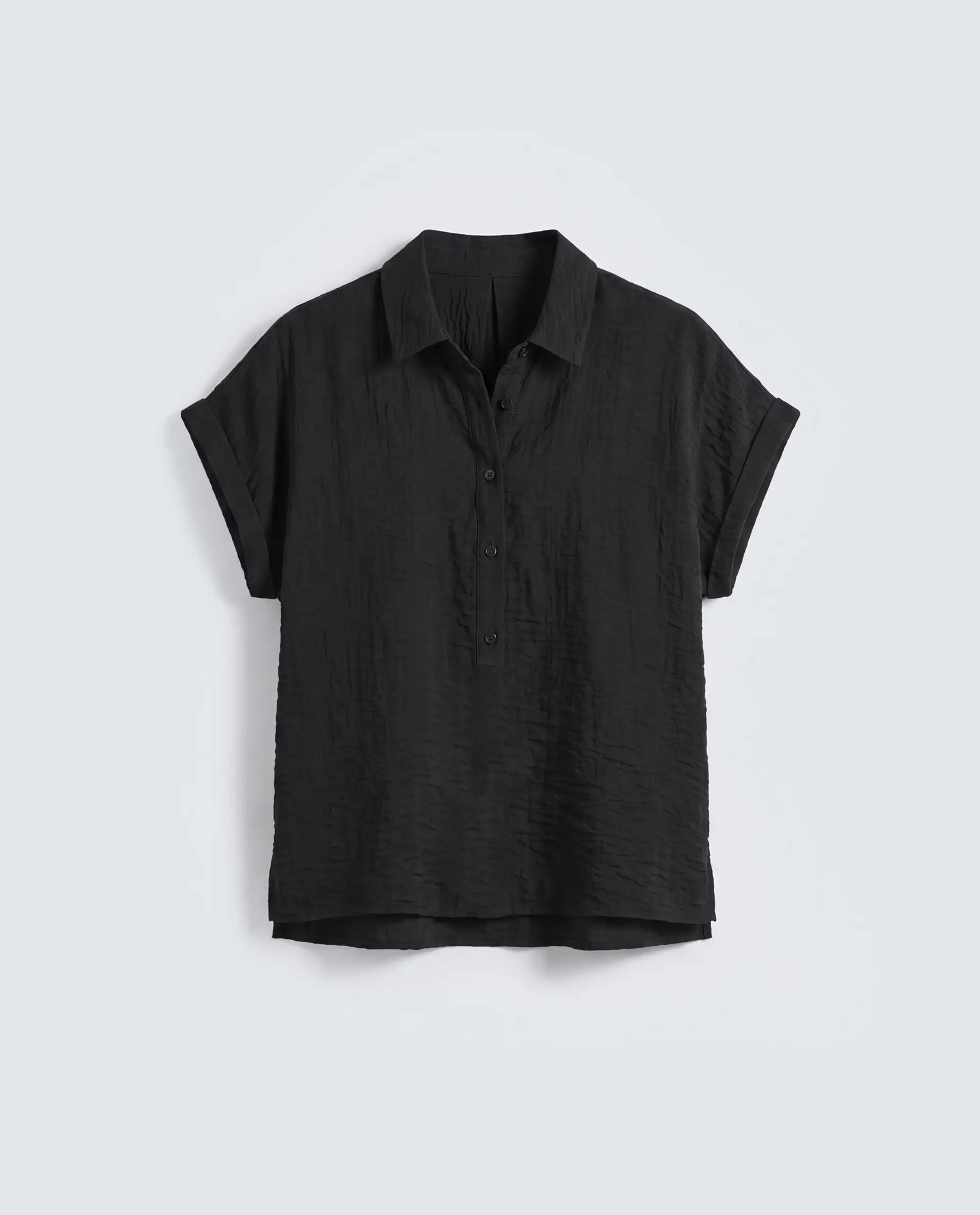 Rareism Women's Halm Black Viscose Blend Spread Collar Relaxed Plain Top
