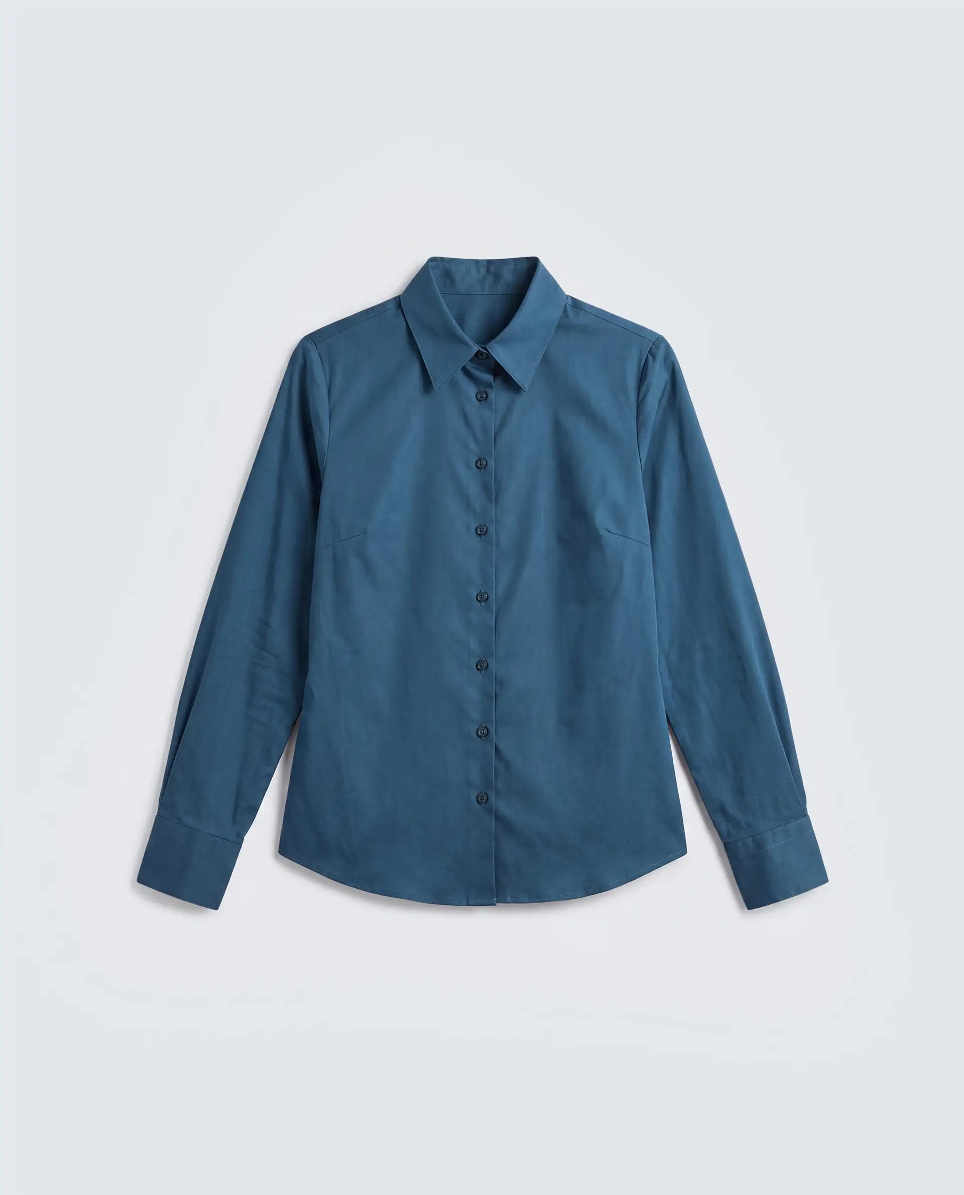 Rareism Women's Maven Teal Cotton Blend Spread Collar Fitted Plain Shirt