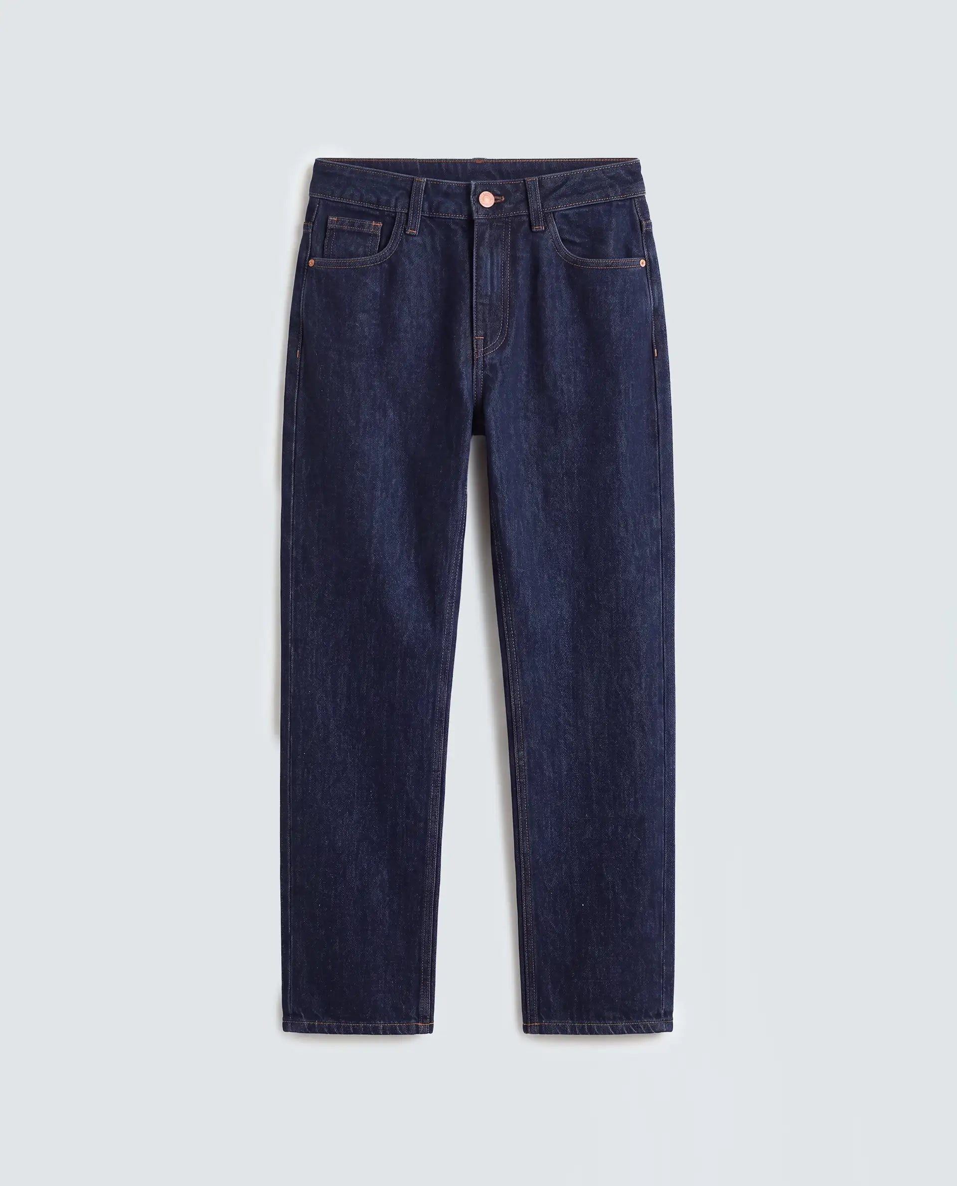 Rareism Women's Momind Dark Navy Cotton Blend Mom Fit Plain Jeans