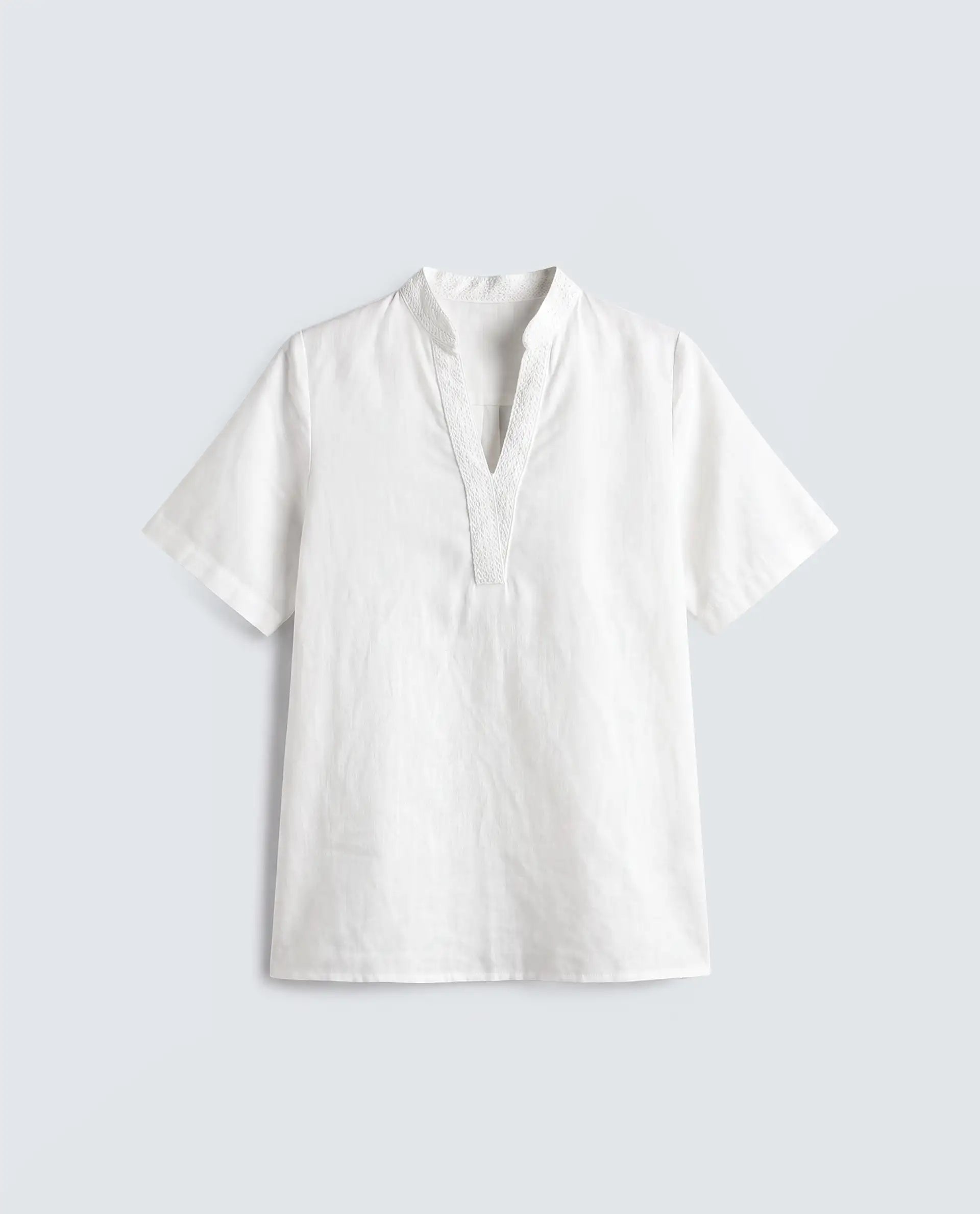 Rareism Women's Nubag Off White Cotton Blend Half Sleeve Mandarin Collar Regular Fit Top