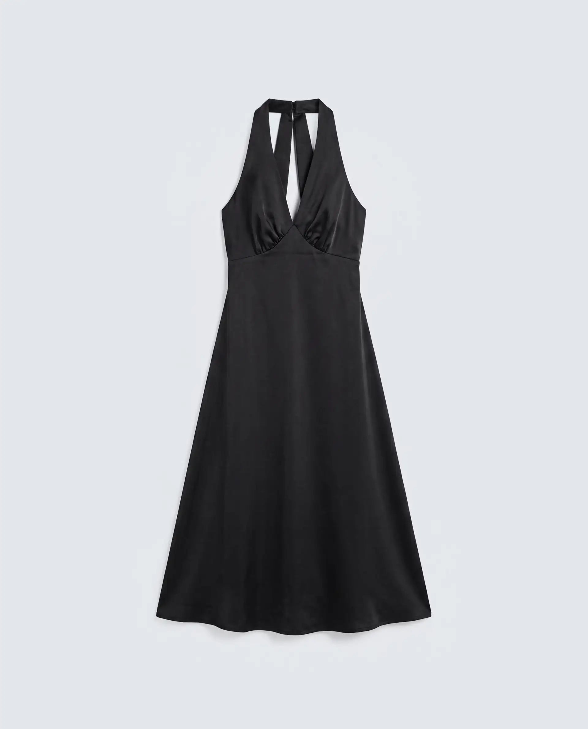 Rareism Women's Petin Black Polyester V-Neck Elastic Fit And Flare Plain Dress
