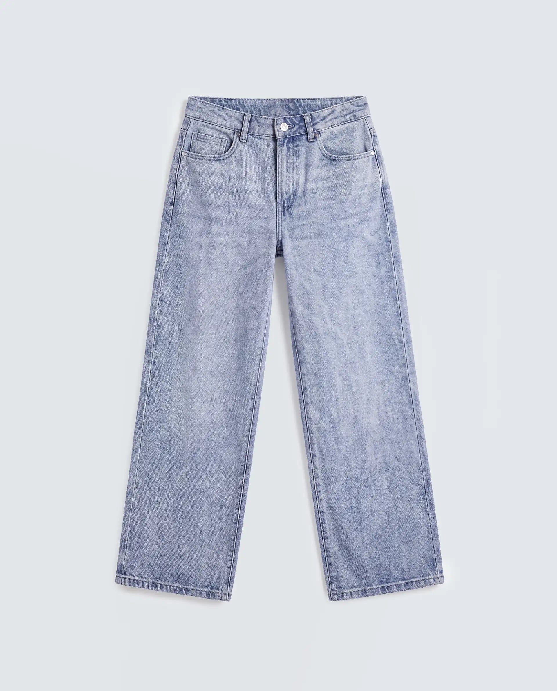 Rareism Women's Ribane Light Blue Cotton Wide Leg Plain Jeans