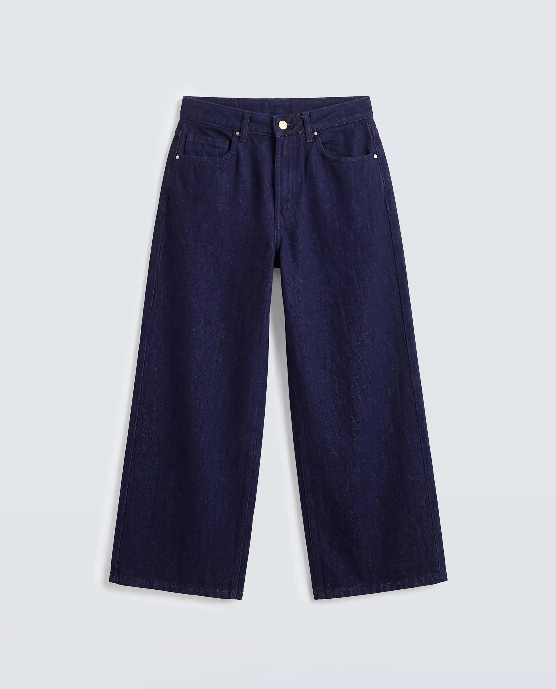 Rareism Women's Ribar Navy Cotton Wide Leg Plain Jeans