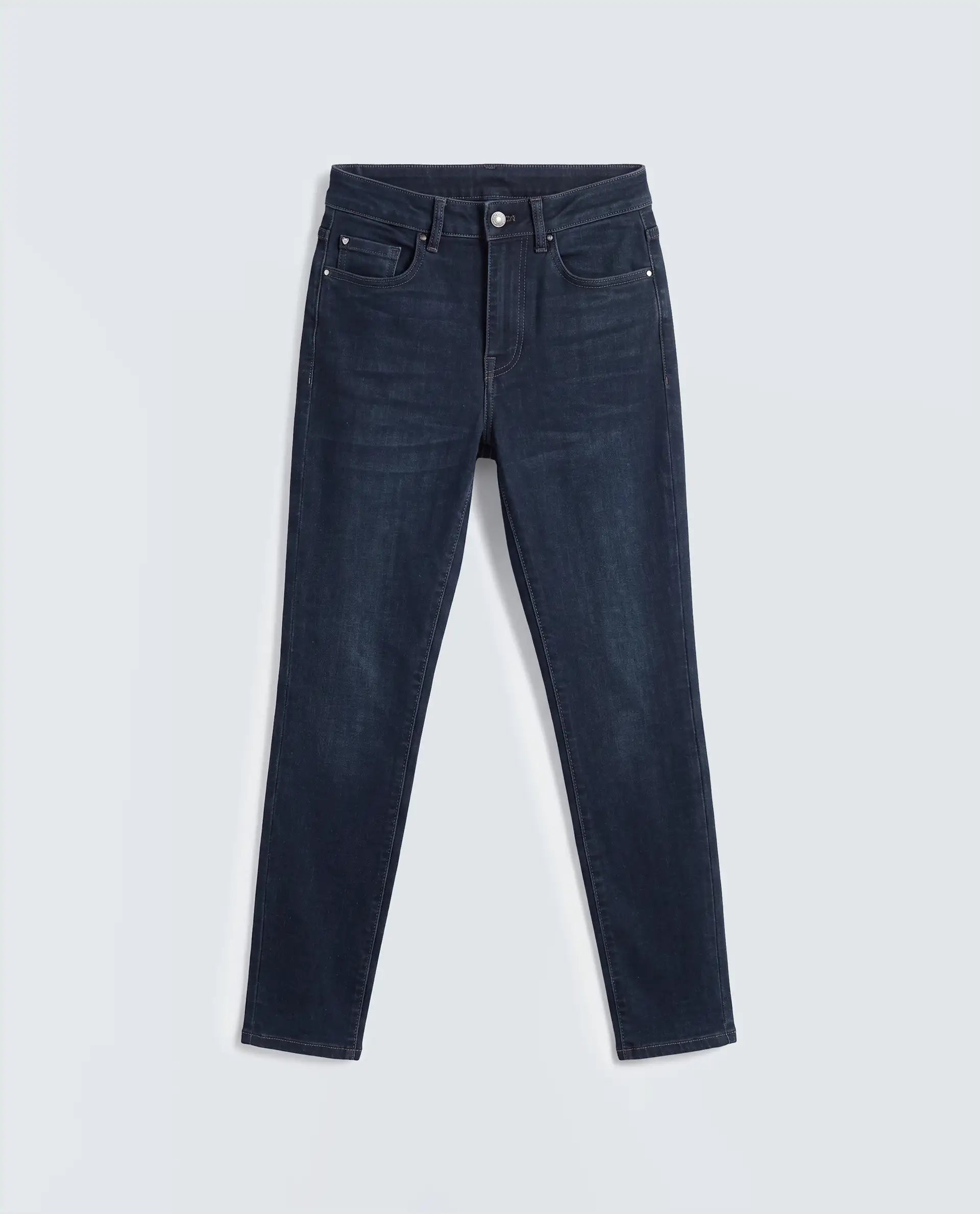 Rareism Women's Skenyom Blue Cotton Blend Skinny Fit Plain Jeans