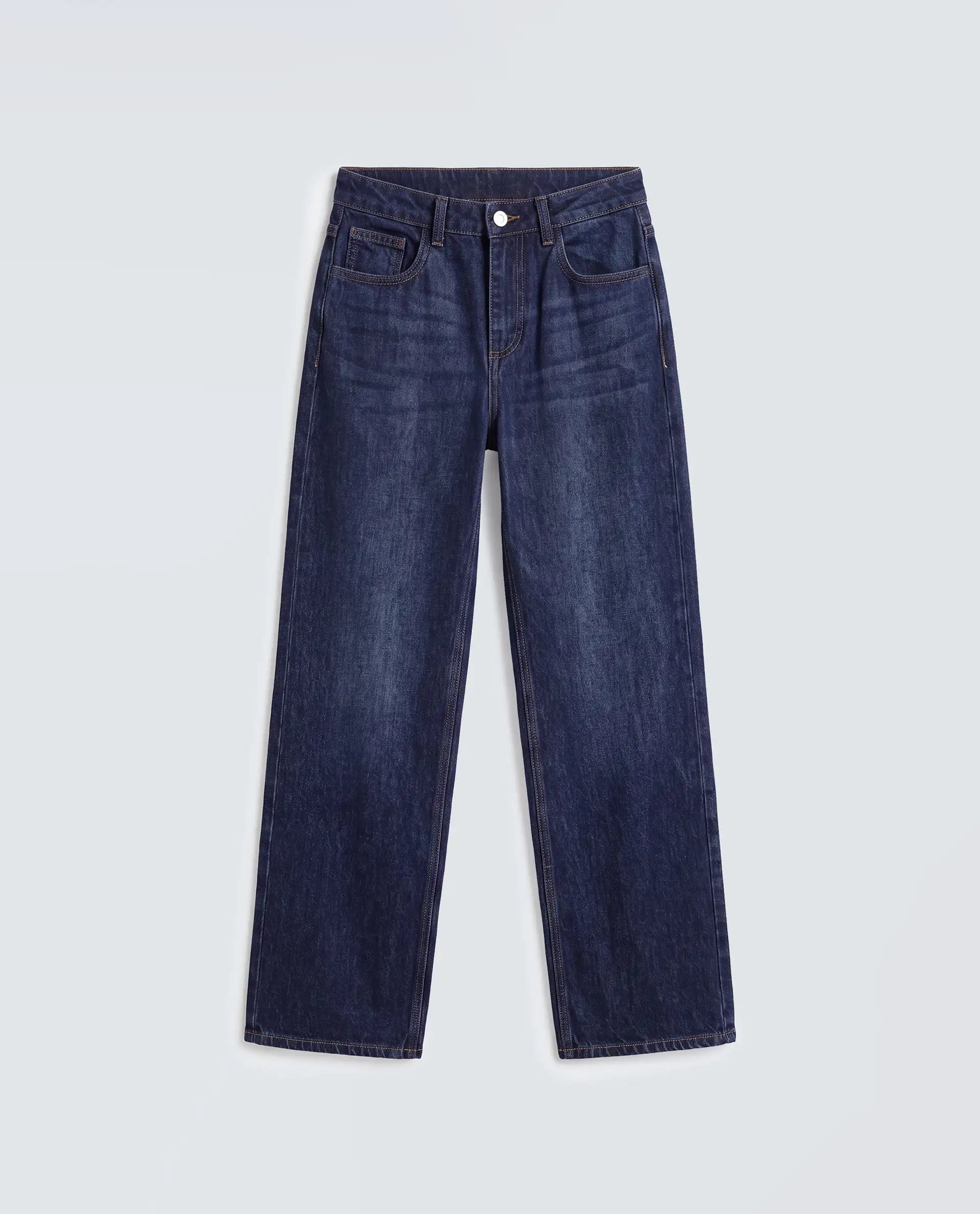 Rareism Women's Stalia Dark Blue Cotton Blend Straight Fit Plain Jeans