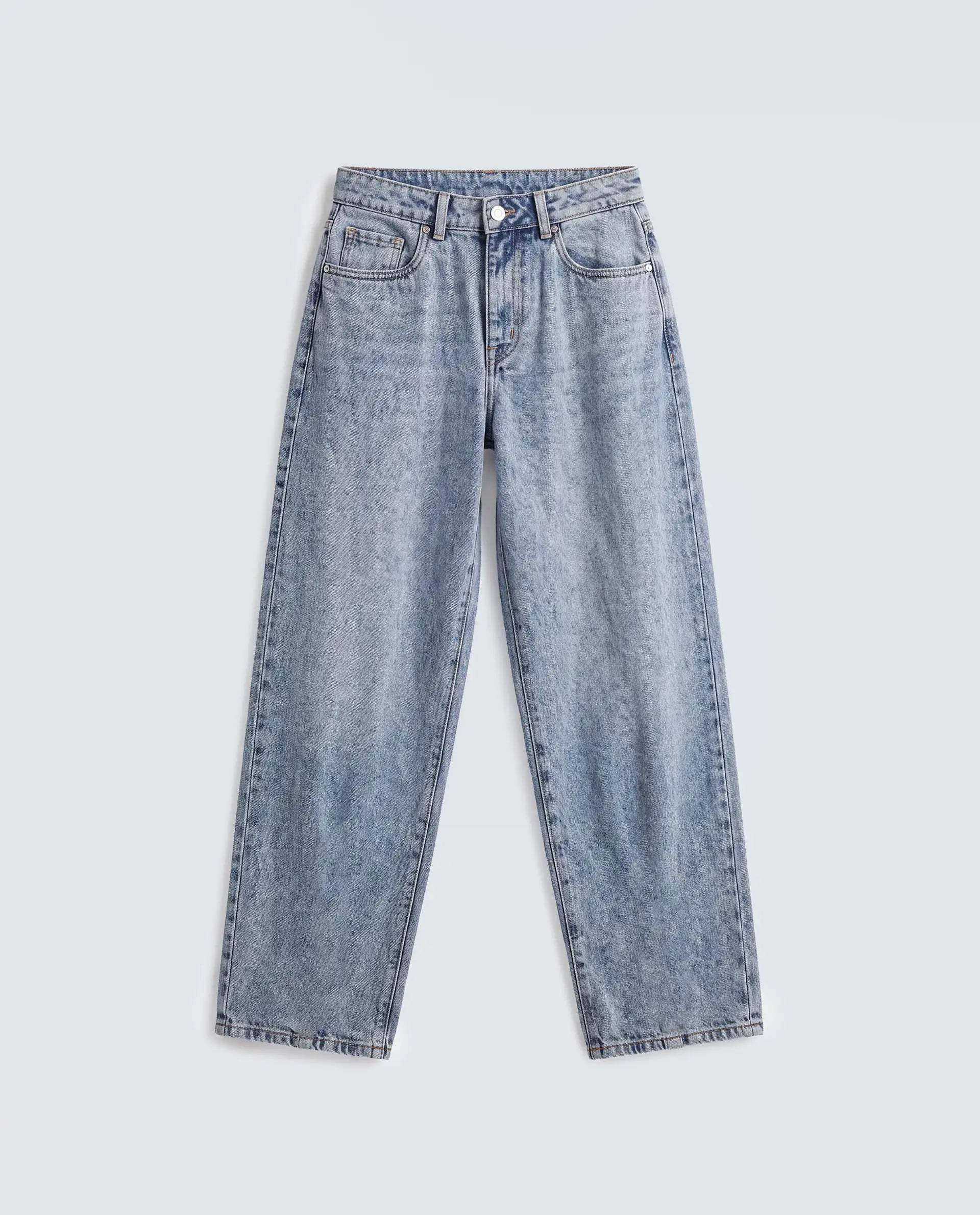 Rareism Women's Talbeia Light Blue Cotton Tall Barrel Fit Plain Jeans